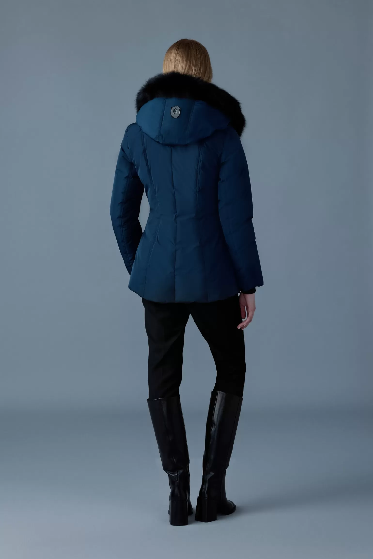 Mackage ADALI Down coat with blue fox fur Signature Collar Navy-Gold Sale