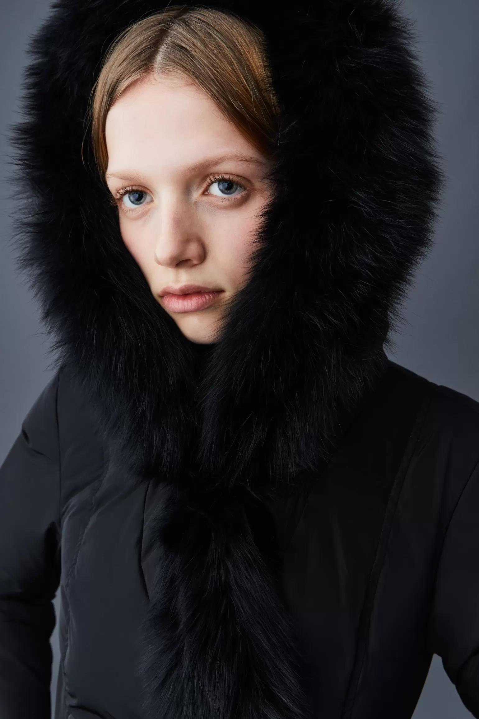 Mackage ADALI Down coat with blue fox fur Signature Collar Black Sale