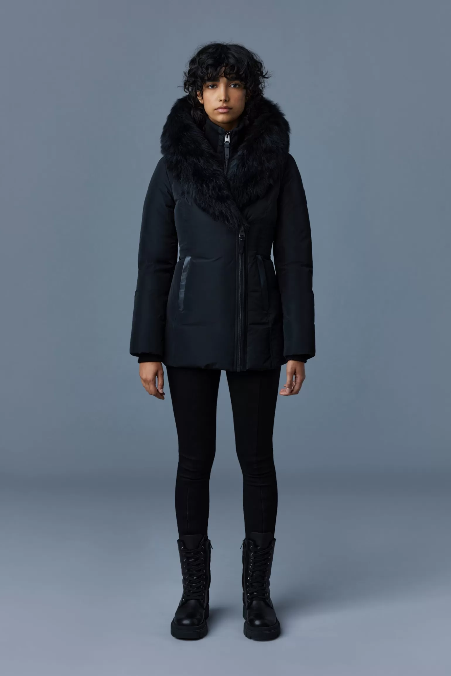 Mackage ADALI Down coat with sheepskin Signature Collar Black Shop