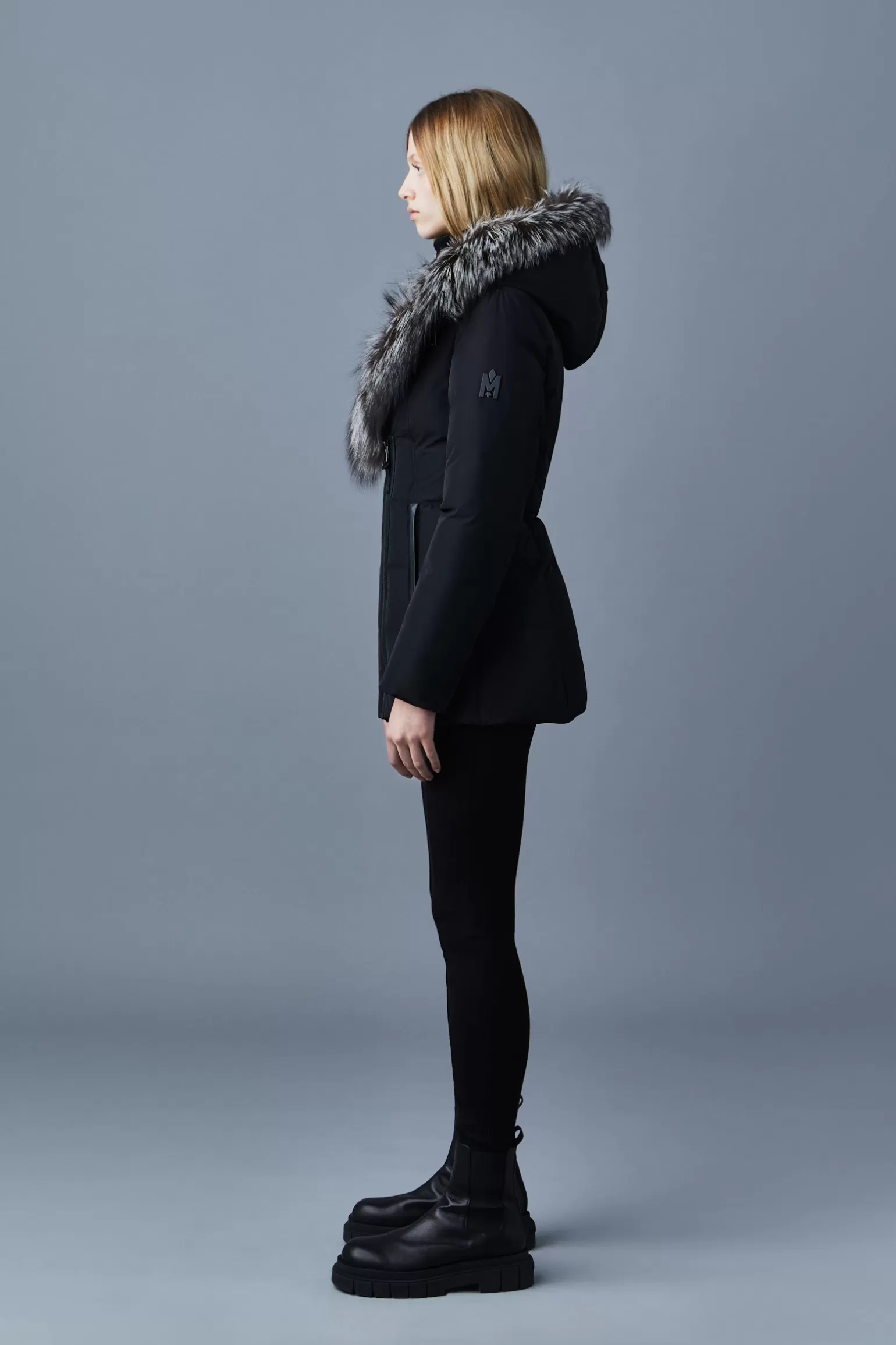 Mackage ADALI Down coat with silver fox fur Signature Collar Black Shop