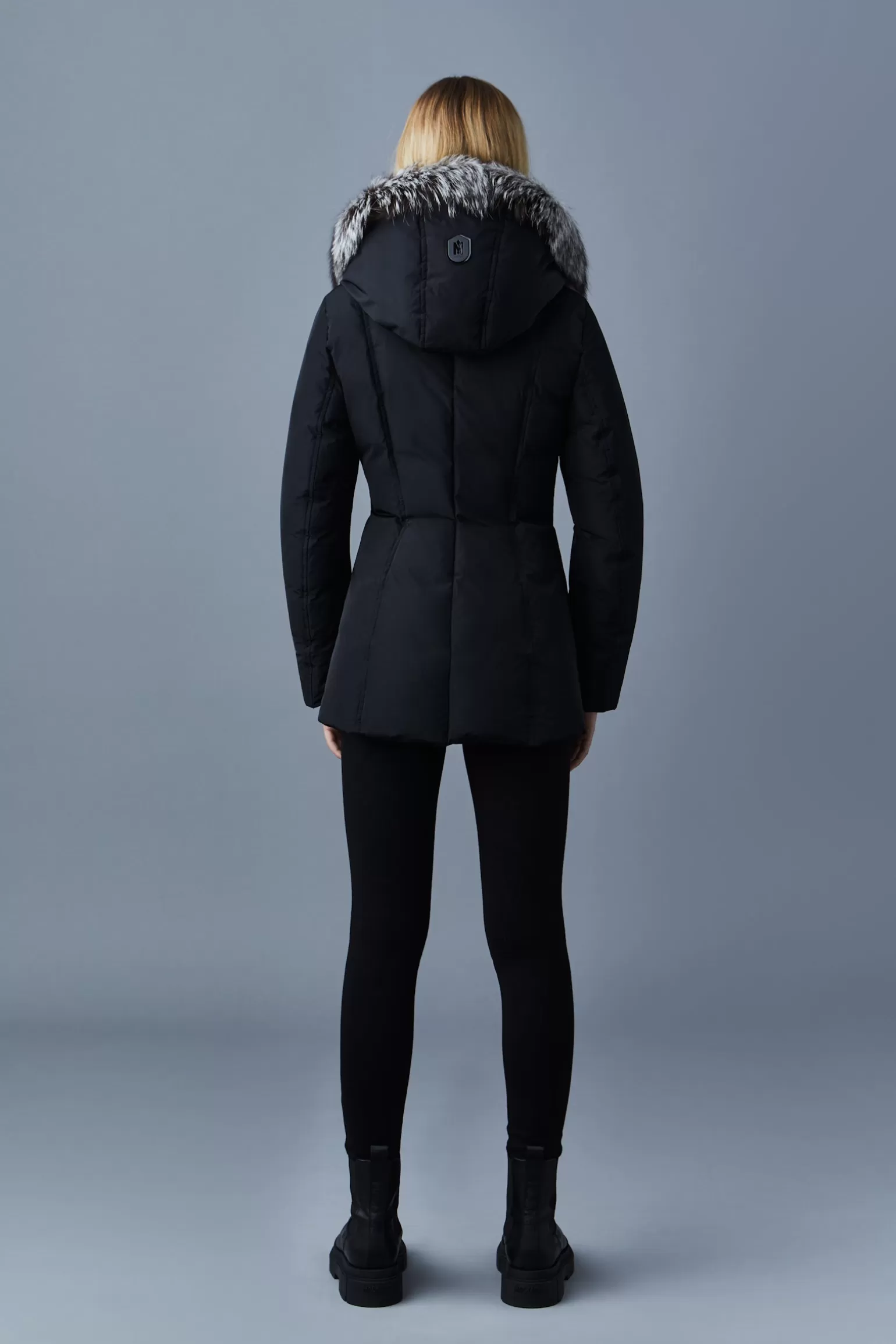 Mackage ADALI Down coat with silver fox fur Signature Collar Black Shop