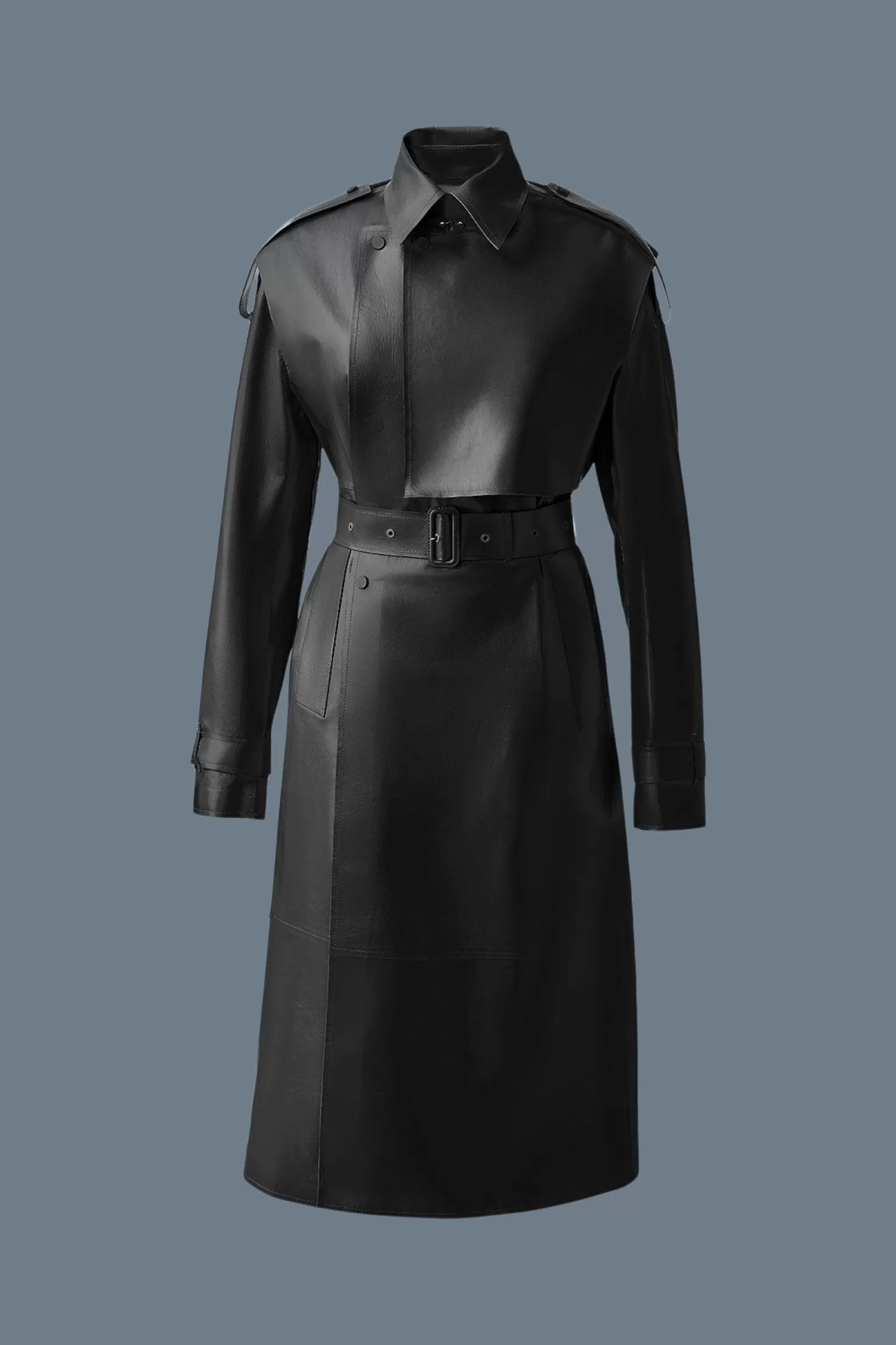 Mackage ADRIANA Calfskin trench coat with belt Black New