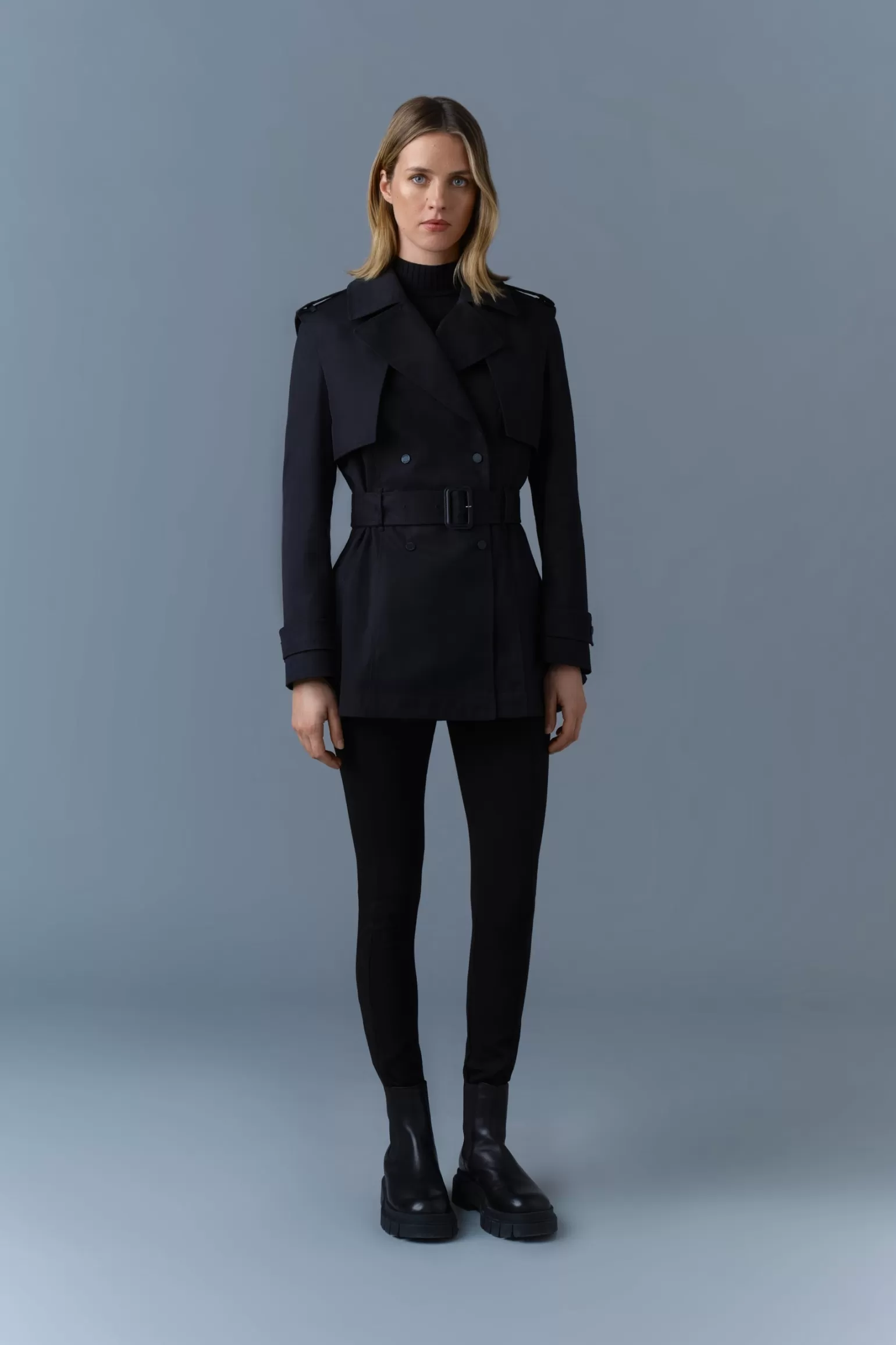 Mackage ADVA Mid-Length Buckled Belt Trench Black Clearance