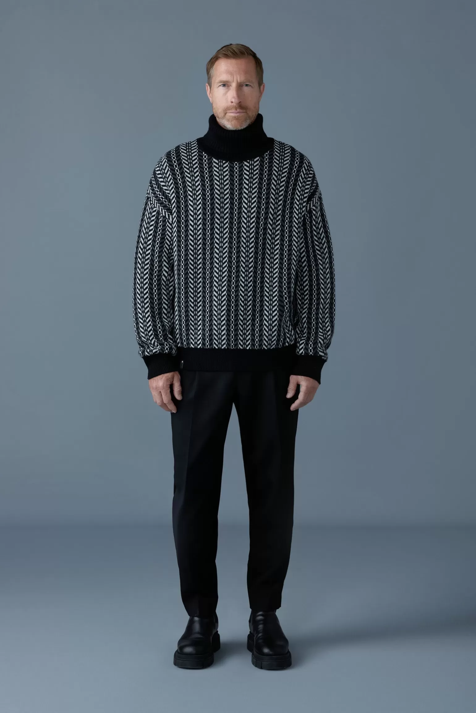 Mackage ASTOR-CK Jacquard chain-knit wool sweater Carbon Clearance