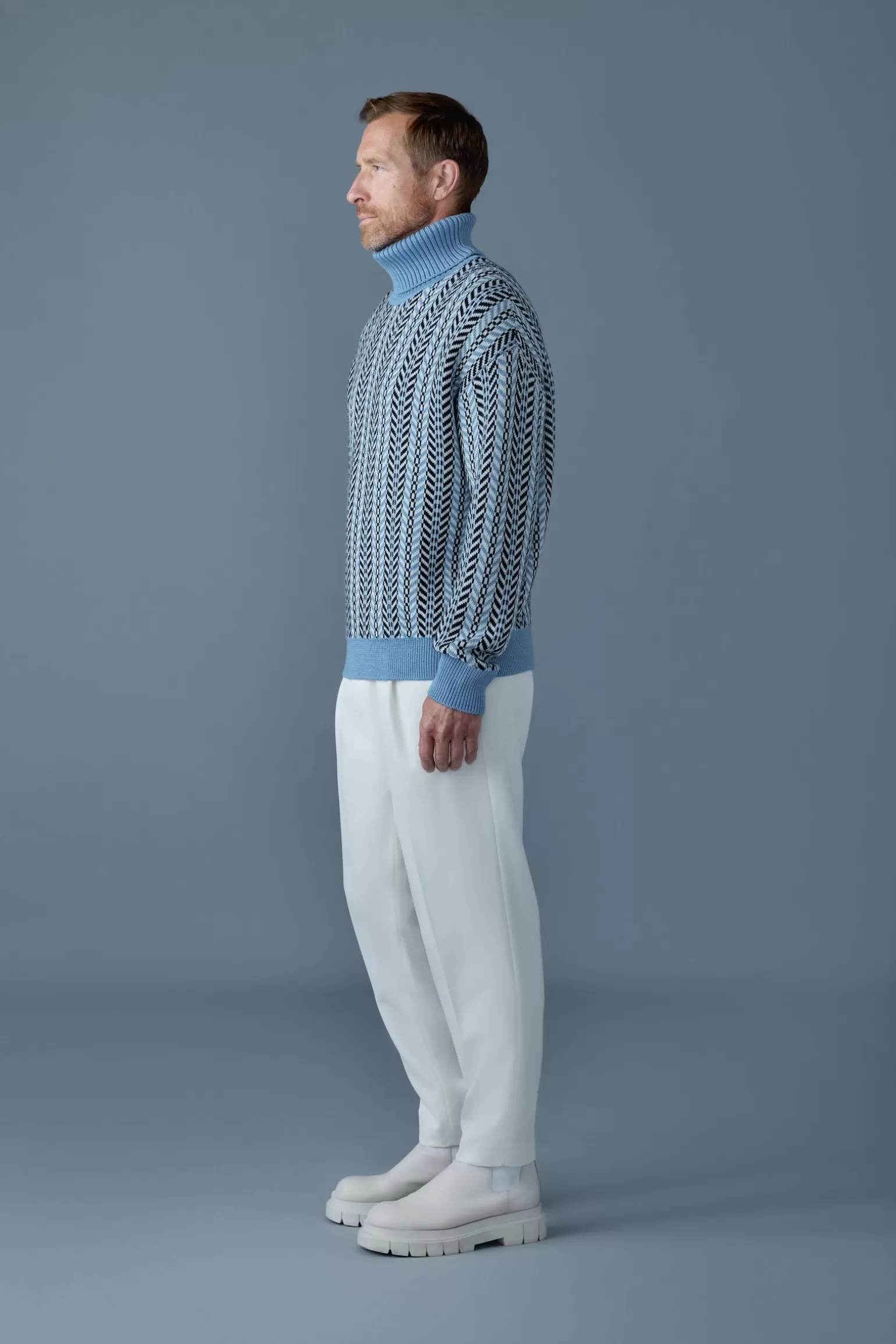 Mackage ASTOR-CK Jacquard chain-knit wool sweater SkyBlue Flash Sale