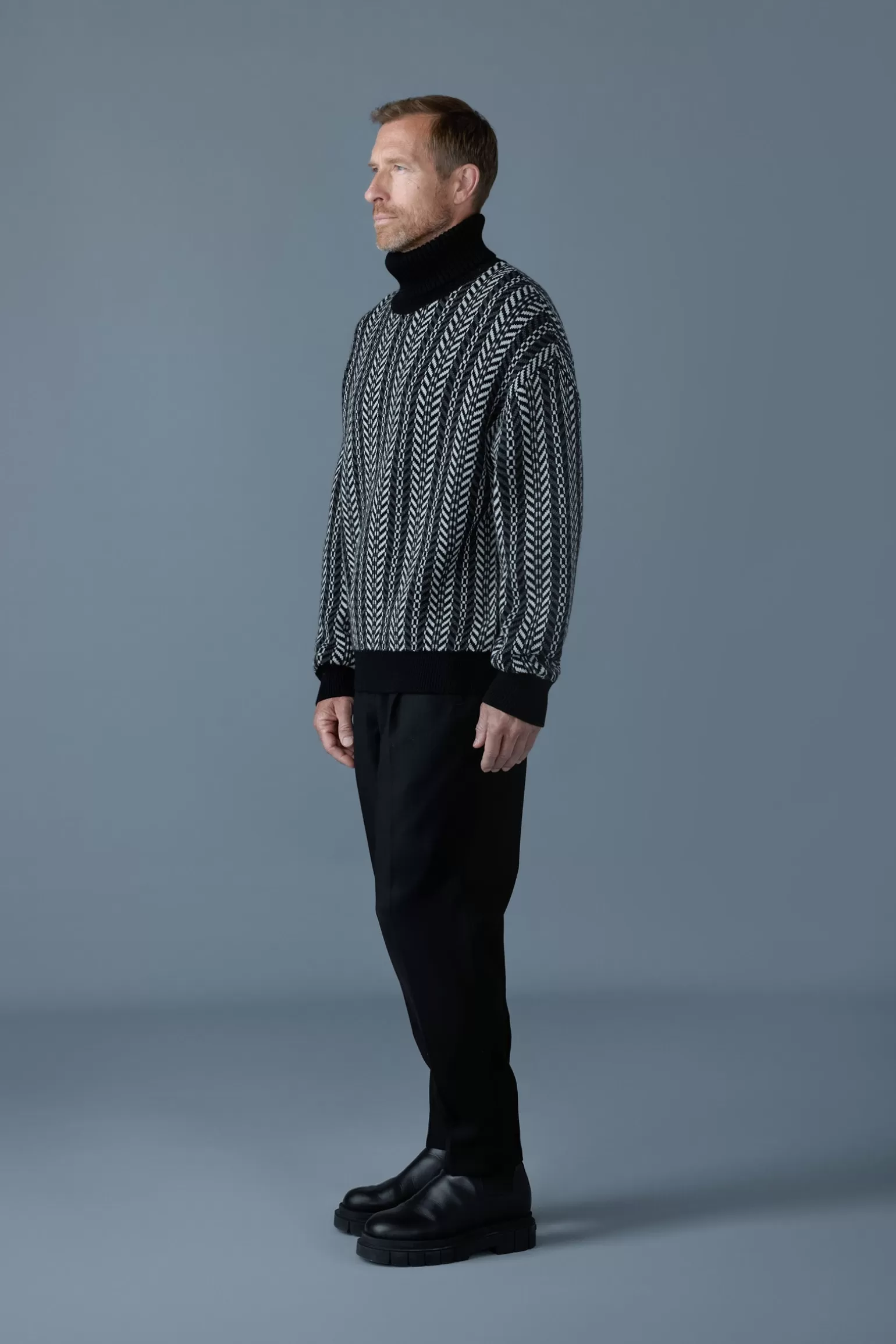 Mackage ASTOR-CK Jacquard chain-knit wool sweater Carbon Clearance