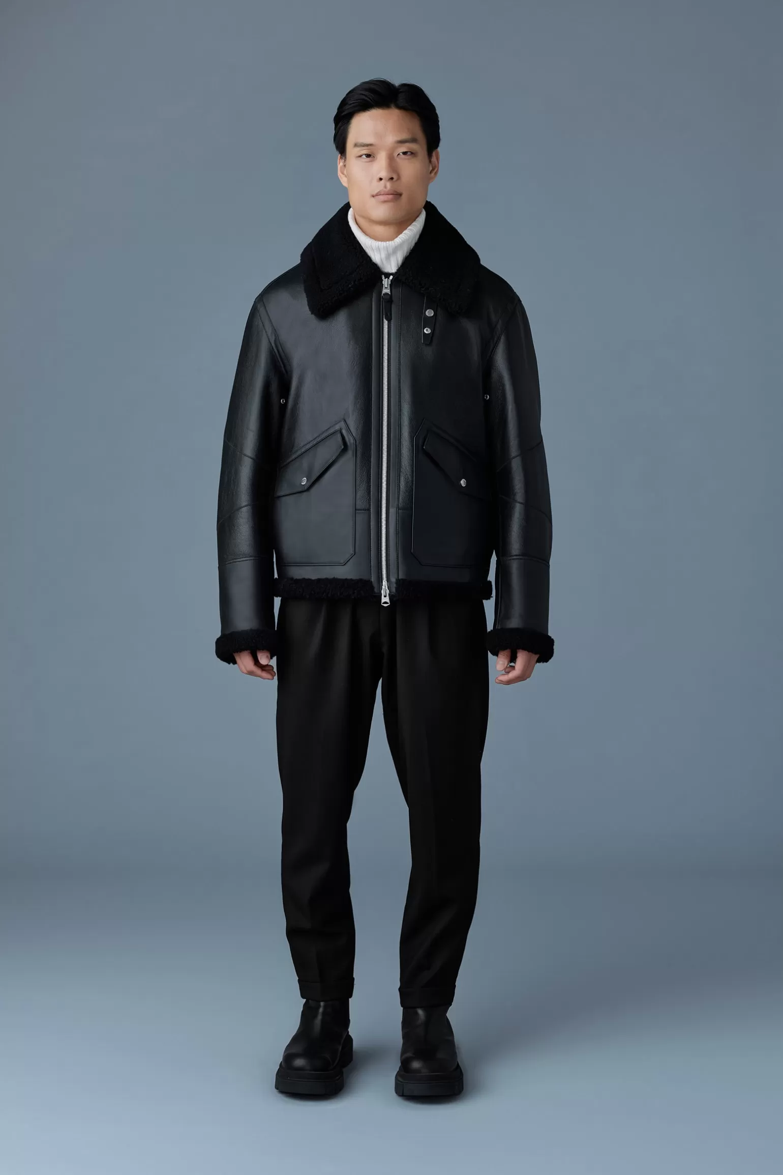 Mackage ATLAS-SH Shearling and leather aviator-style jacket Black Sale