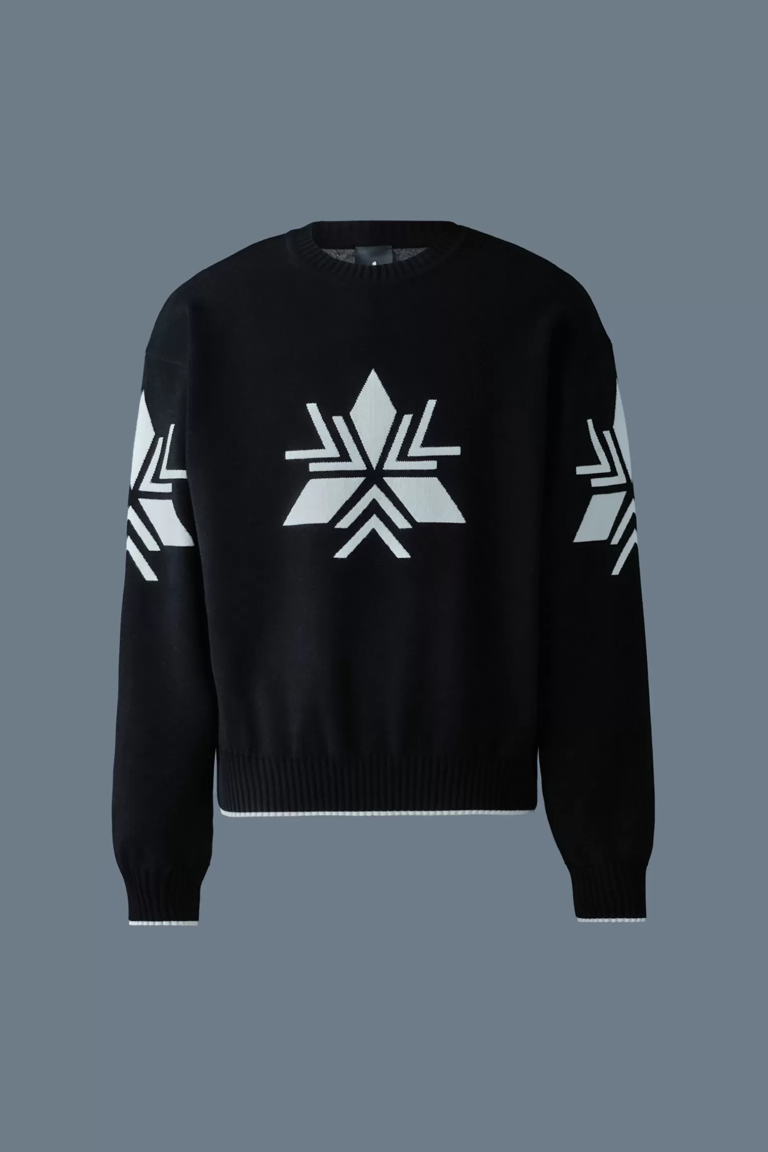 Mackage BENTLEY-SF Jacquard snowflake knit sweater Black-Cream Best Sale