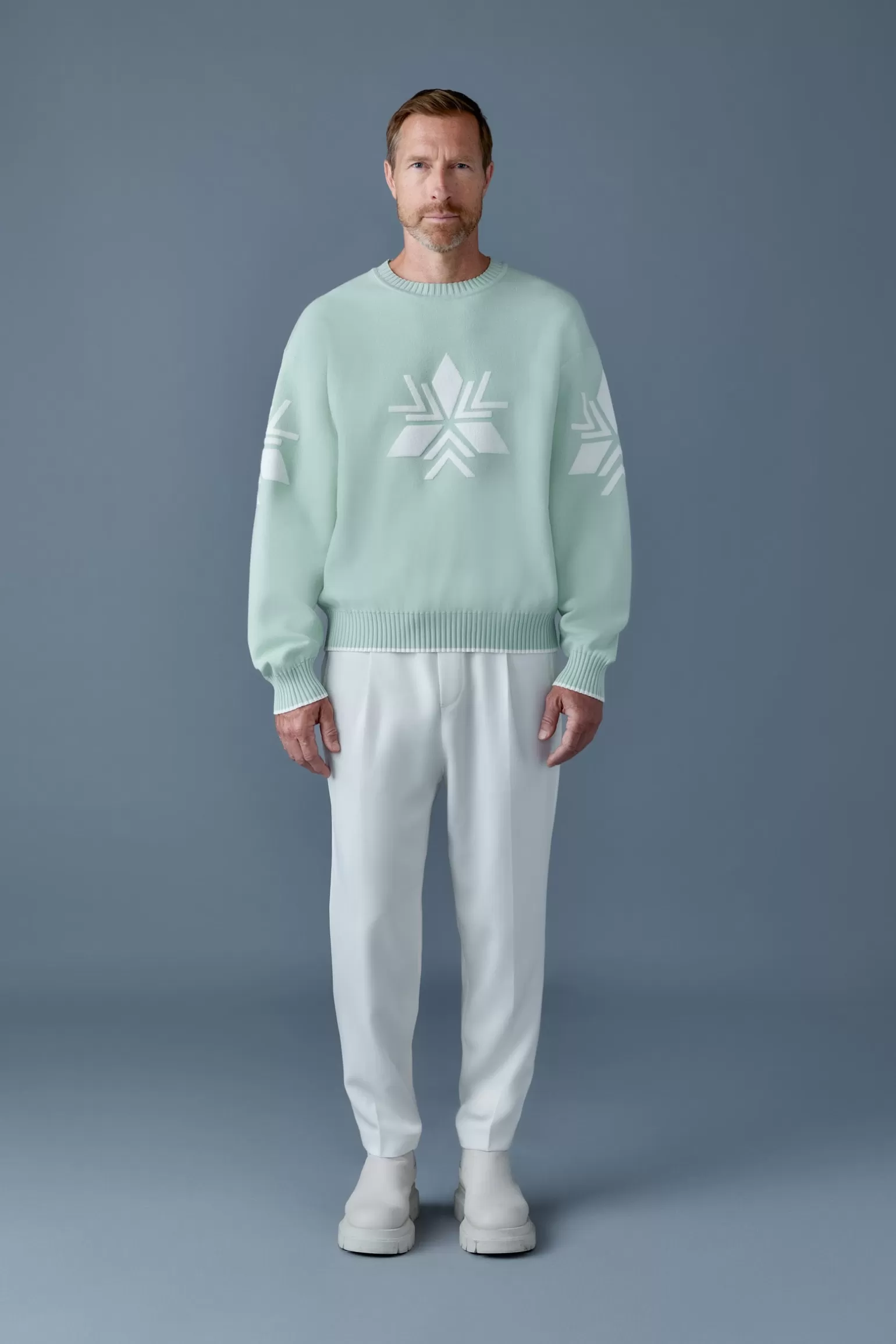 Mackage BENTLEY-SF Jacquard snowflake knit sweater Mint-Cream Best Sale