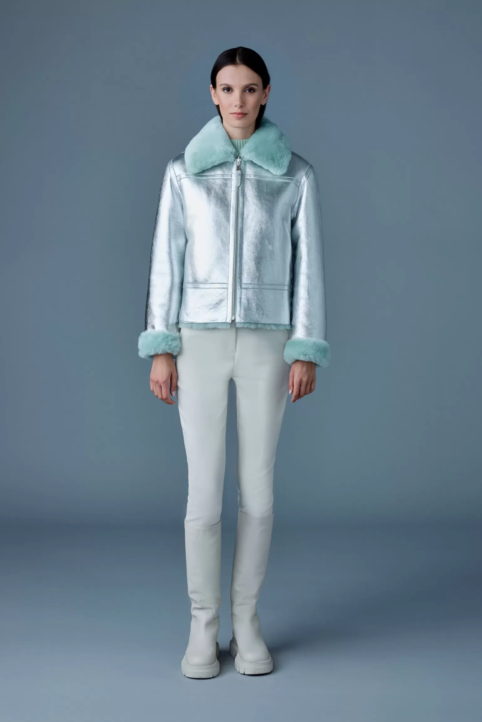 Mackage BETTY 2-in-1 reversible leather shearling jacket Silver-Mint Discount