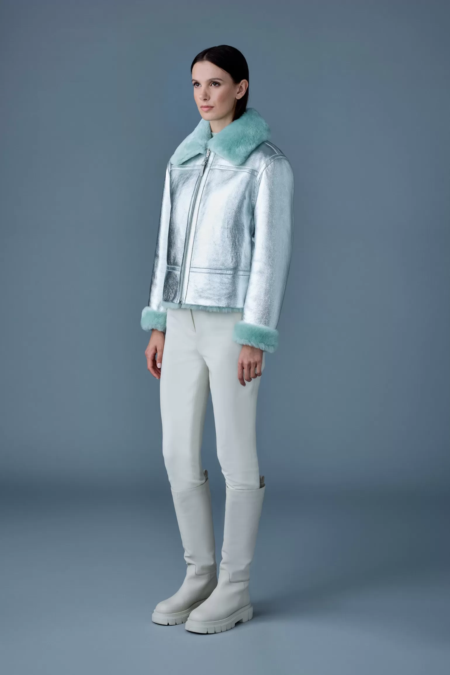 Mackage BETTY 2-in-1 reversible leather shearling jacket Silver-Mint Discount