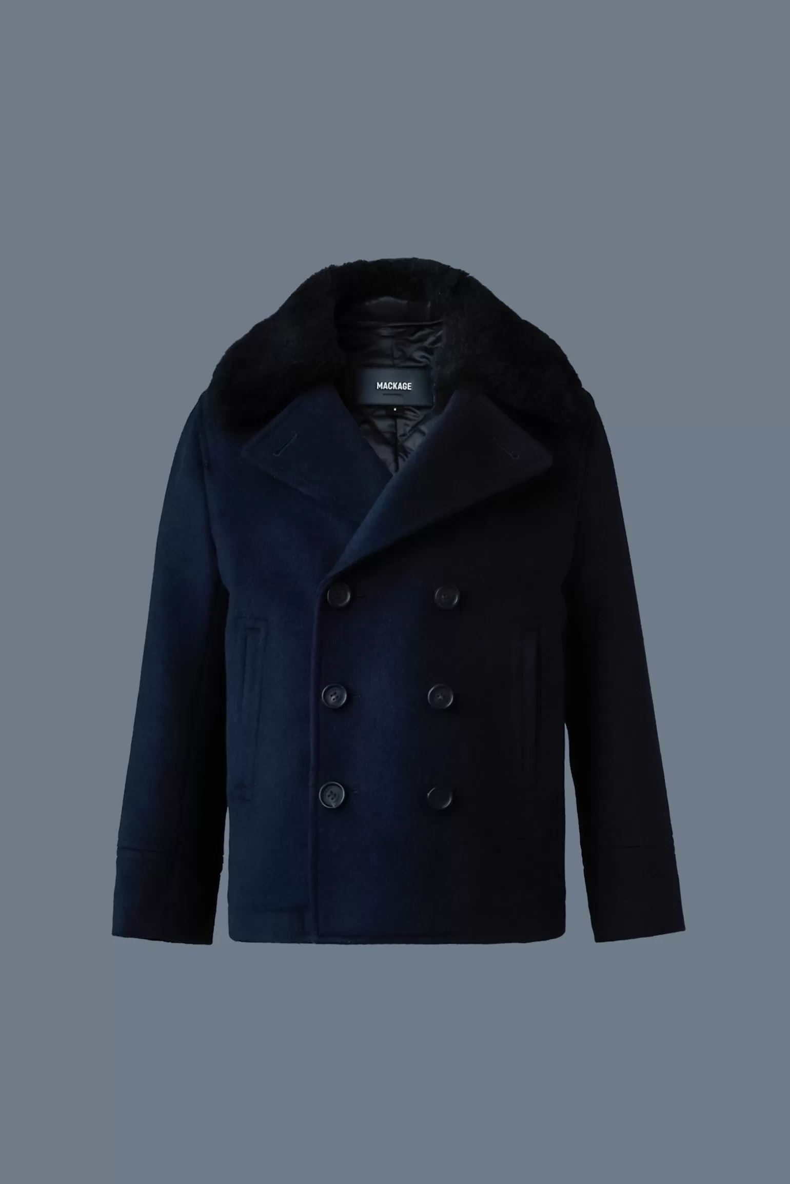 Mackage CAMDEN Wool Peacoat with shearling collar for kids (8-14 years) Navy Hot