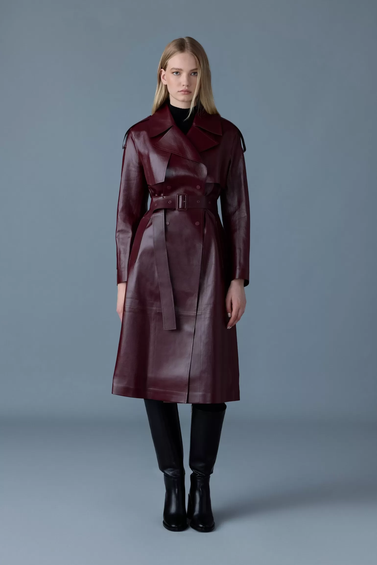 Mackage CARMELA Leather Trench with Belt Garnet Discount