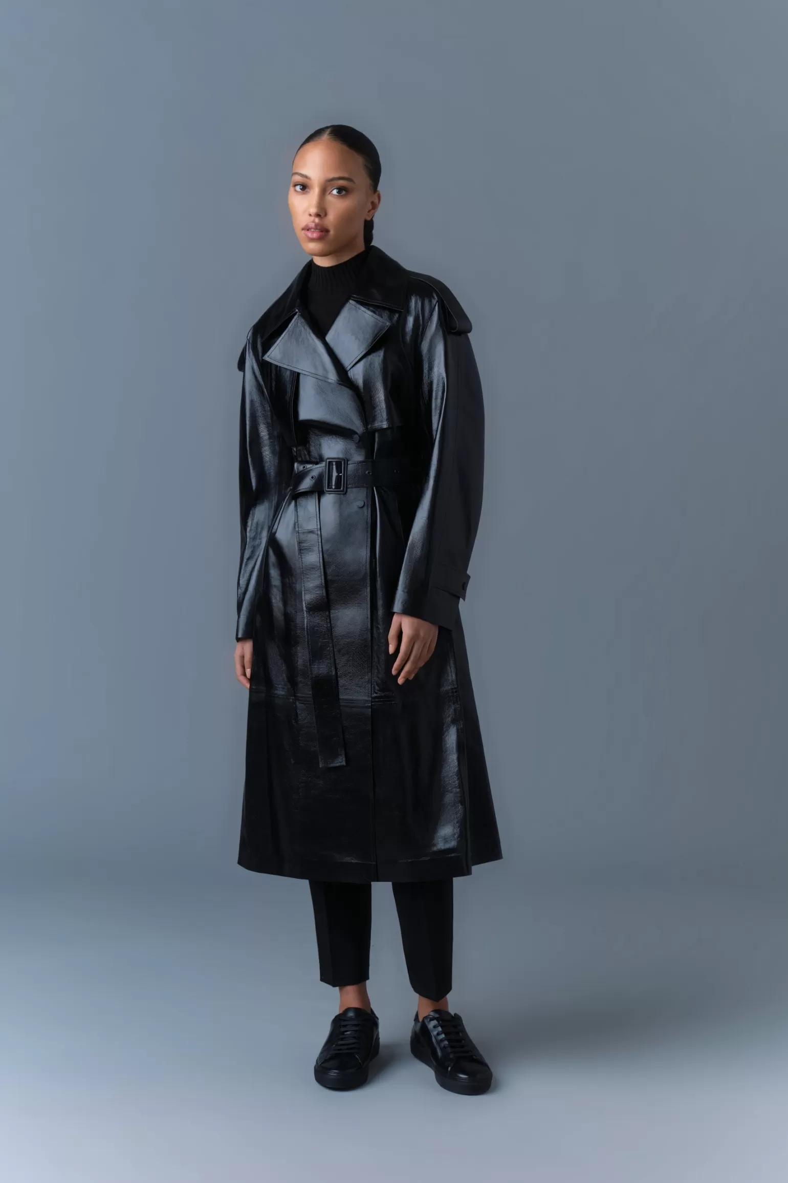 Mackage CARMELA Leather Trench with Belt Black Fashion