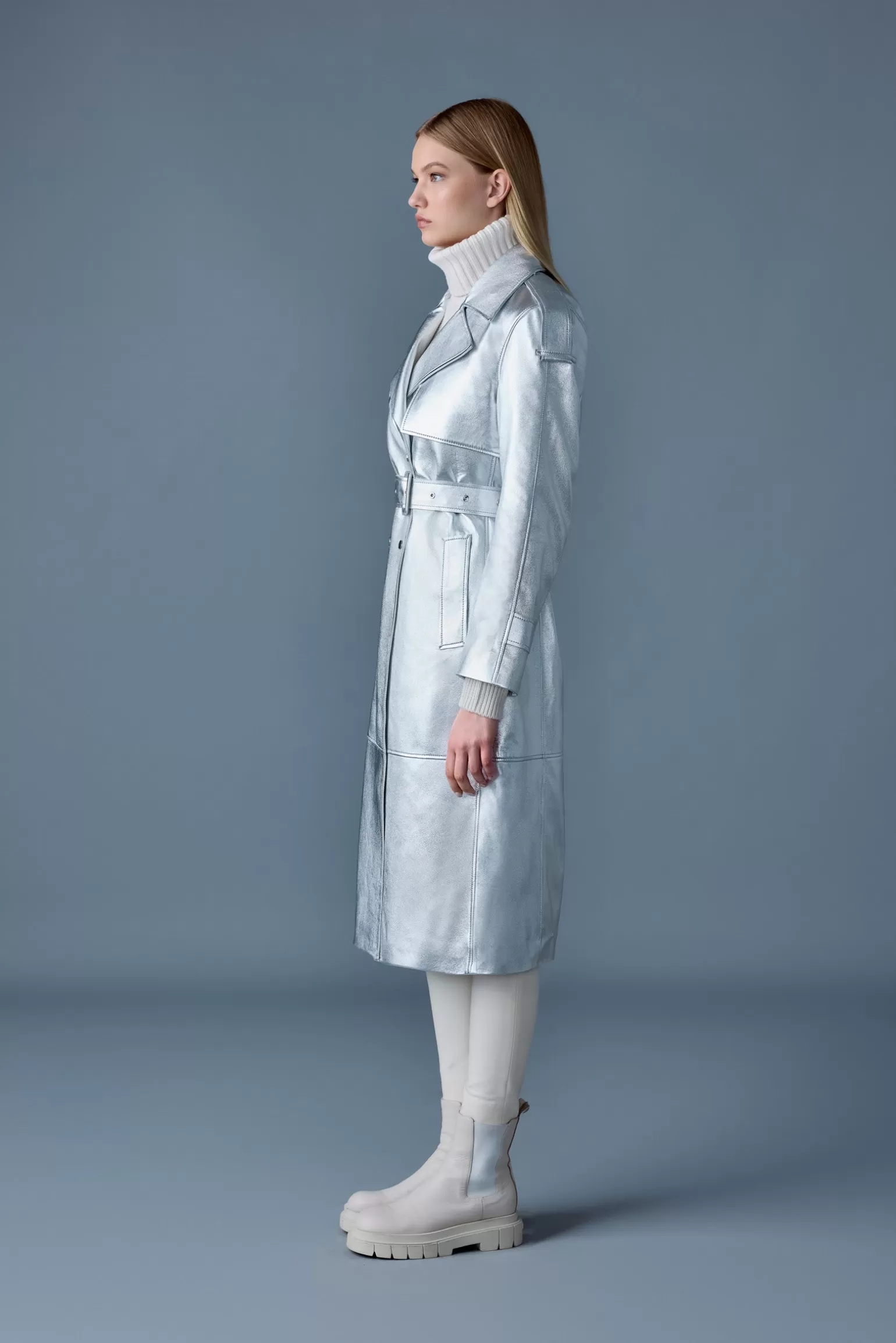 Mackage CARMELA-M Metallic laminate leather trench Silver Online