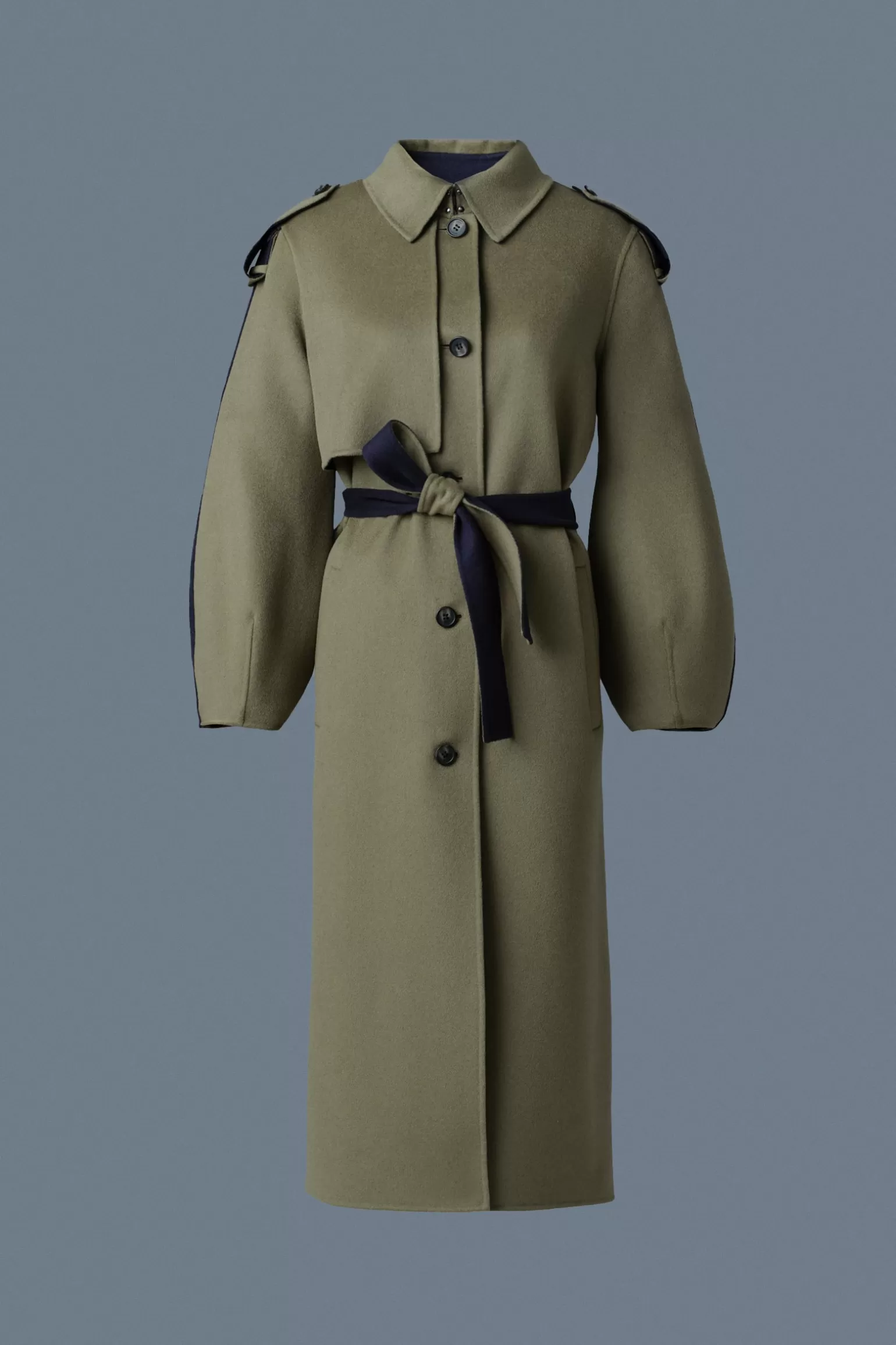 Mackage CEYLA Double-Face Wool Coat with Sash Belt LightMilitary-Navy Shop