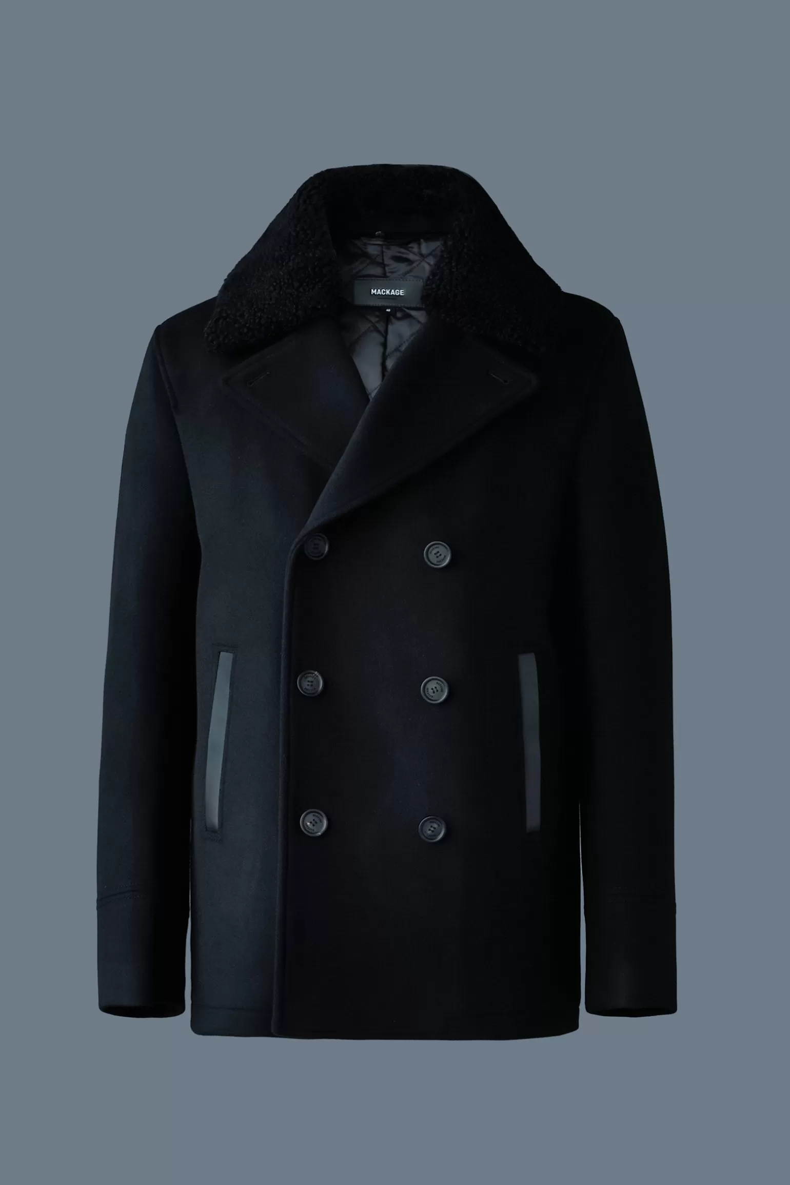 Mackage COLE wool double-breasted jacket with shearling collar Black Flash Sale