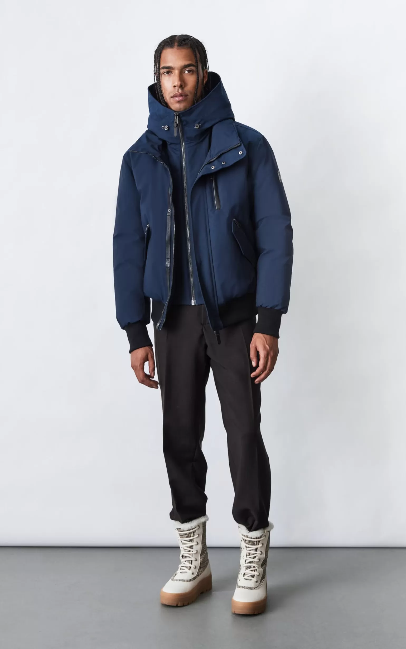 Mackage DIXON 2-In-1 down bomber jacket with hooded bib for men Navy Discount