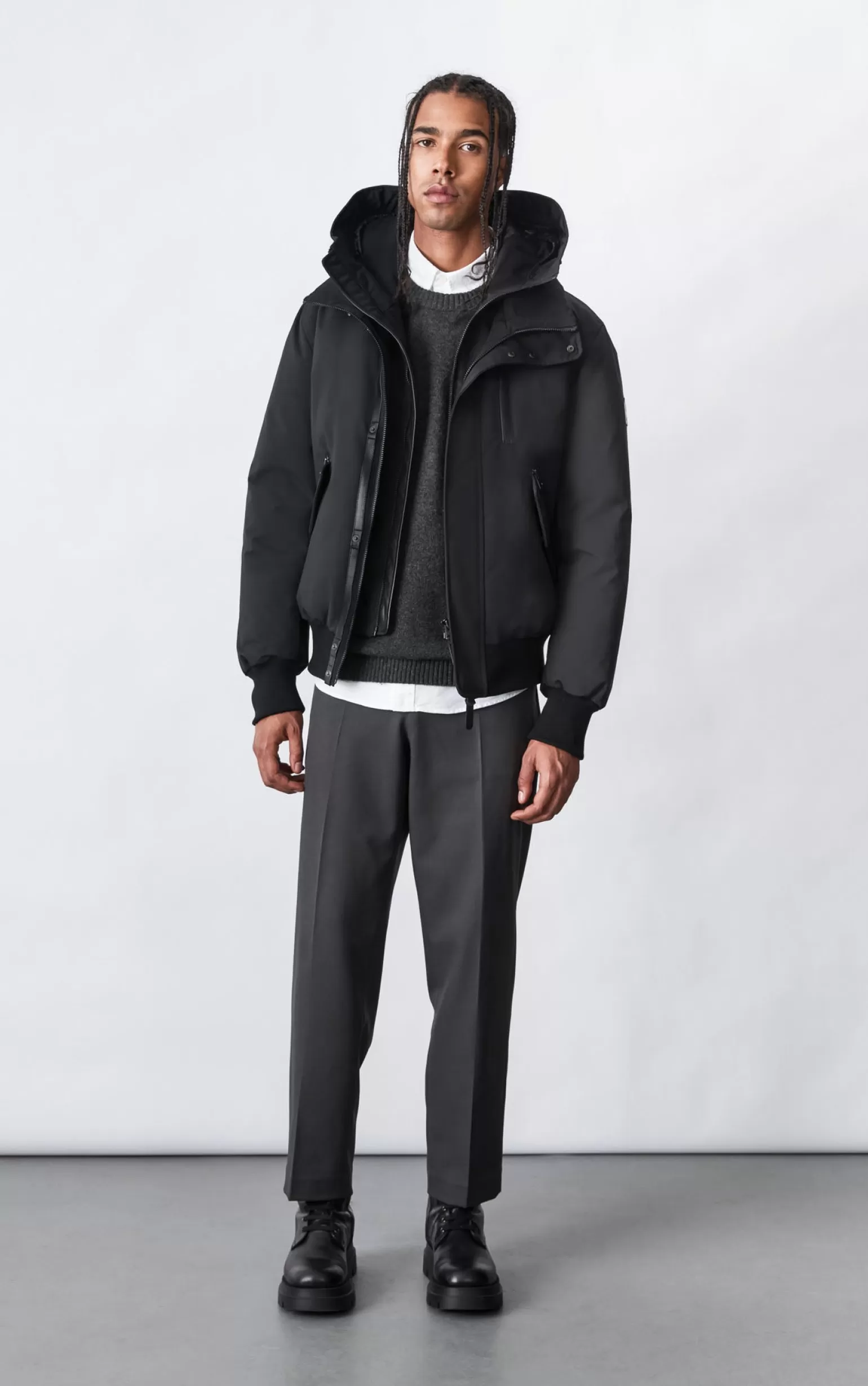 Mackage DIXON 2-In-1 down bomber jacket with hooded bib for men Black Outlet