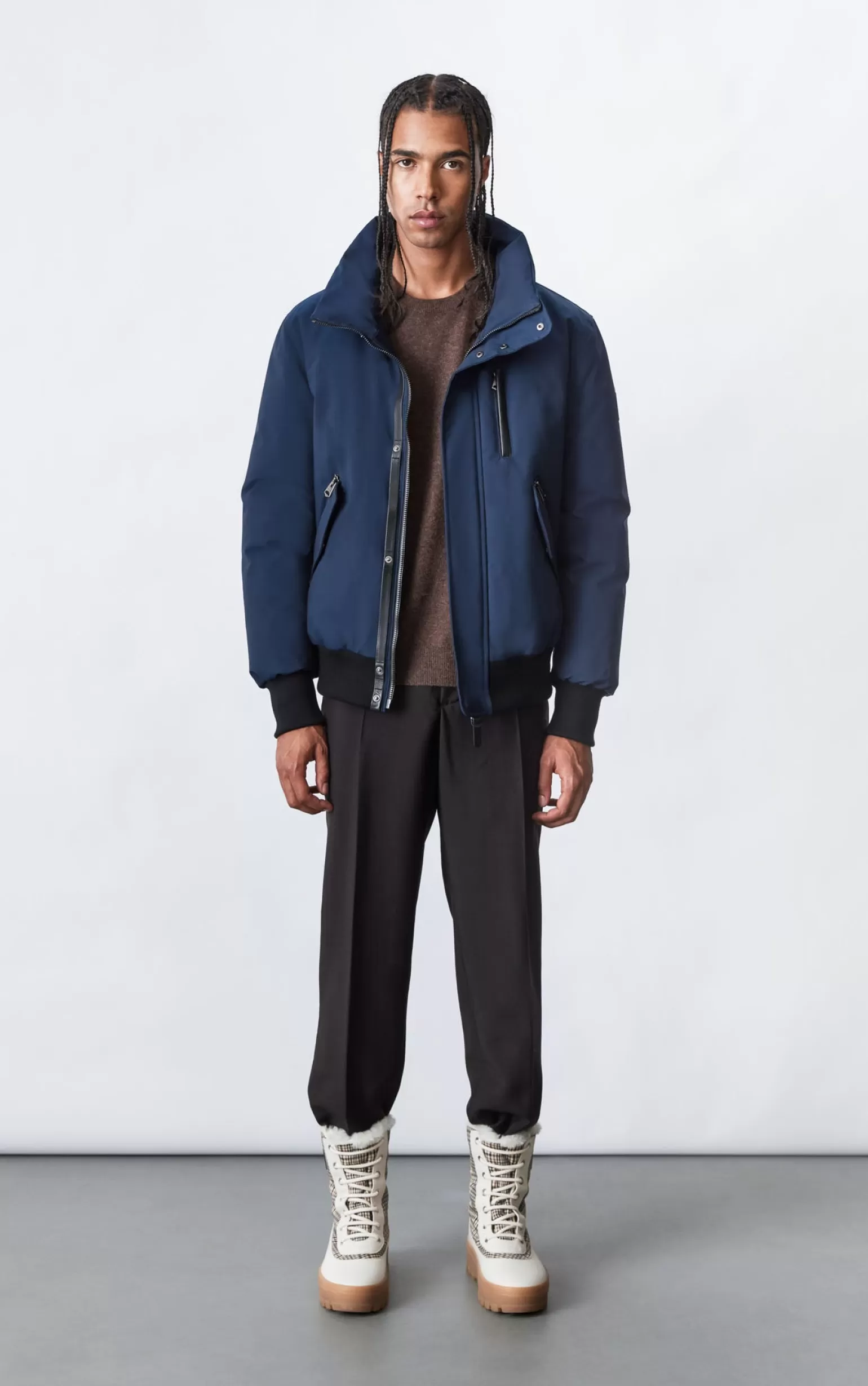 Mackage DIXON 2-In-1 down bomber jacket with hooded bib for men Navy Discount