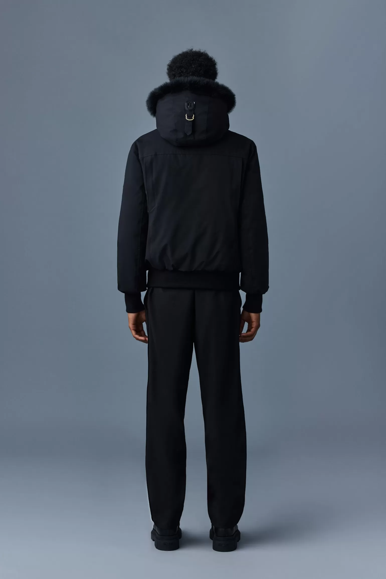 Mackage DIXON 2-in-1 Nordic Tech down bomber with blue fox fur Black-Gold Clearance