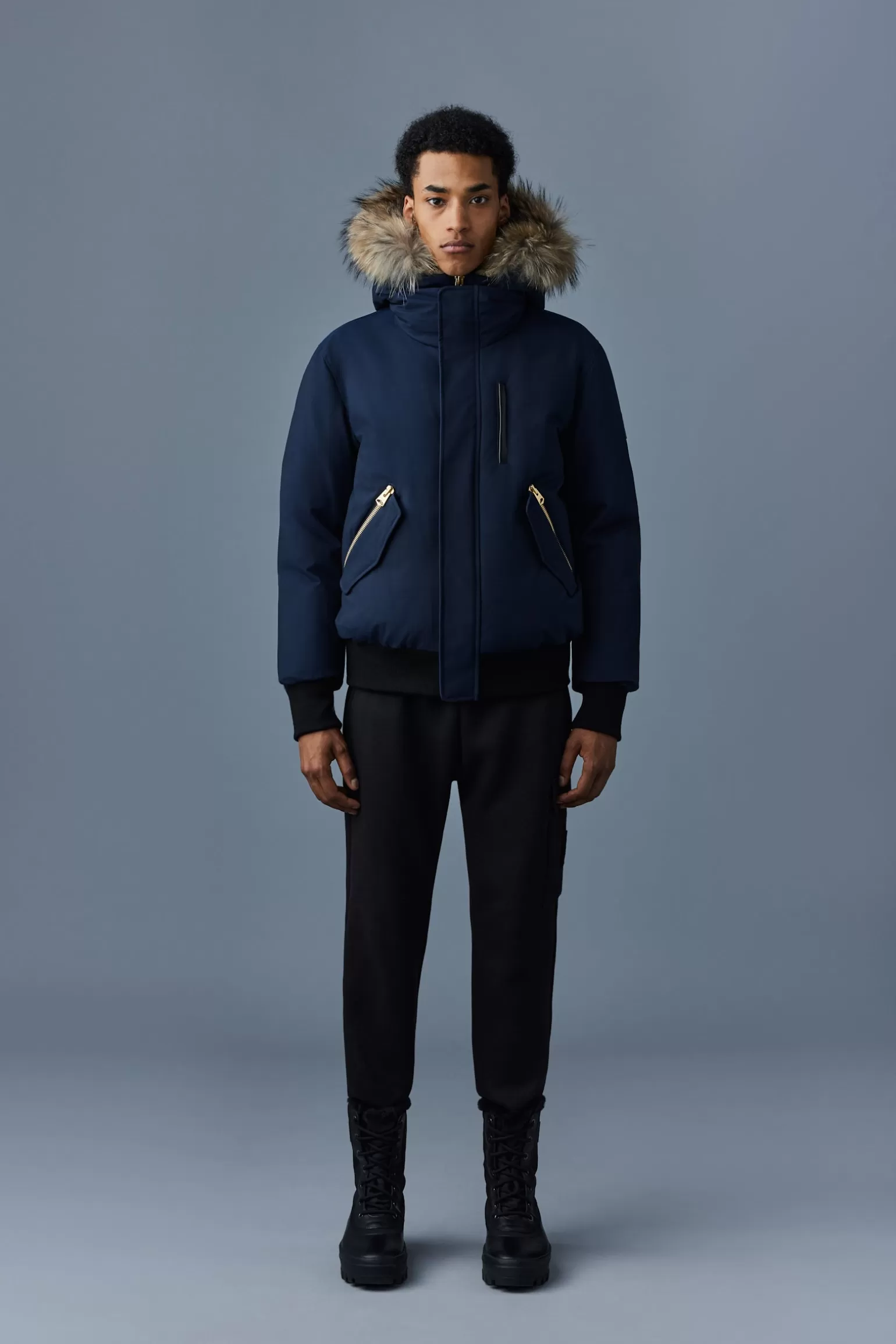 Mackage DIXON 2-in-1 Nordic Tech down bomber with natural fur Navy Best Sale