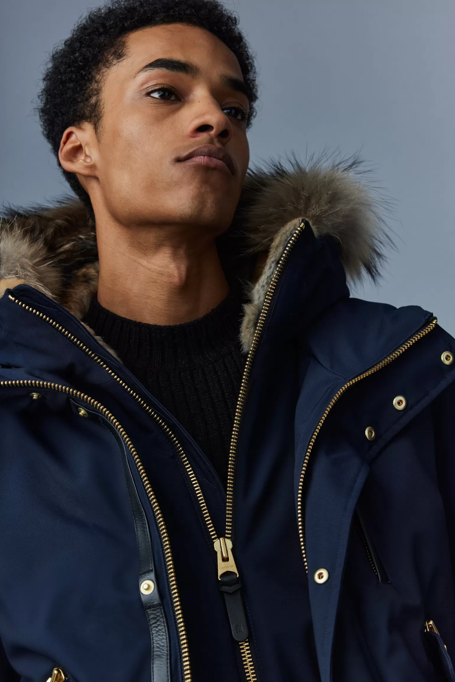 Mackage DIXON 2-in-1 Nordic Tech down bomber with natural fur Navy Best Sale