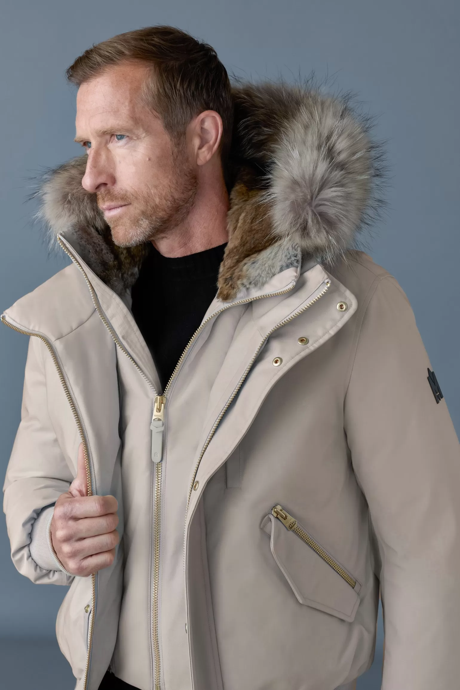 Mackage DIXON 2-in-1 Nordic Tech down bomber with natural fur Trench-Gold Hot