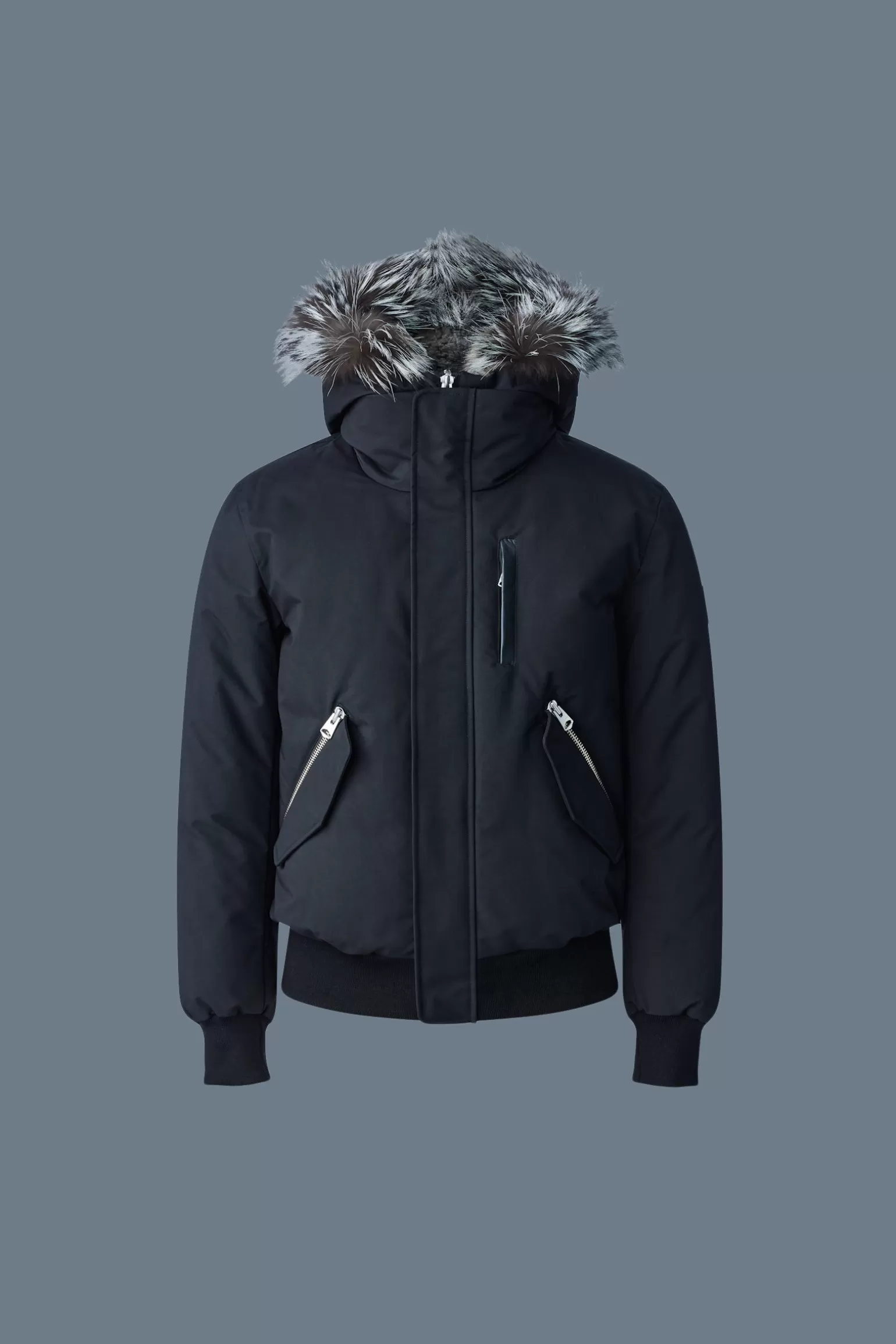 Mackage DIXON 2-in-1 Nordic Tech down bomber with silver fox fur Black-Silver Fashion