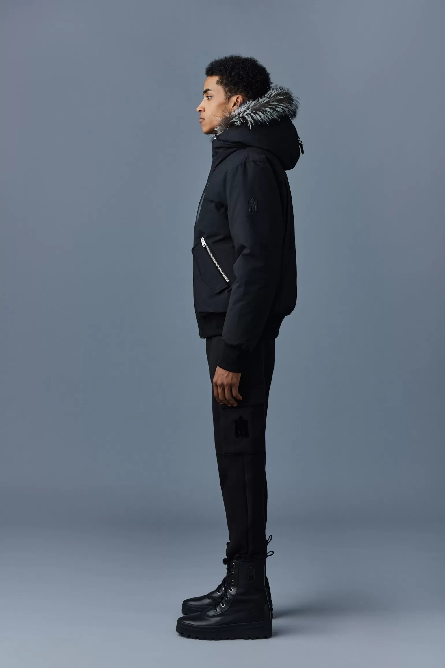 Mackage DIXON 2-in-1 Nordic Tech down bomber with silver fox fur Black-Silver Fashion