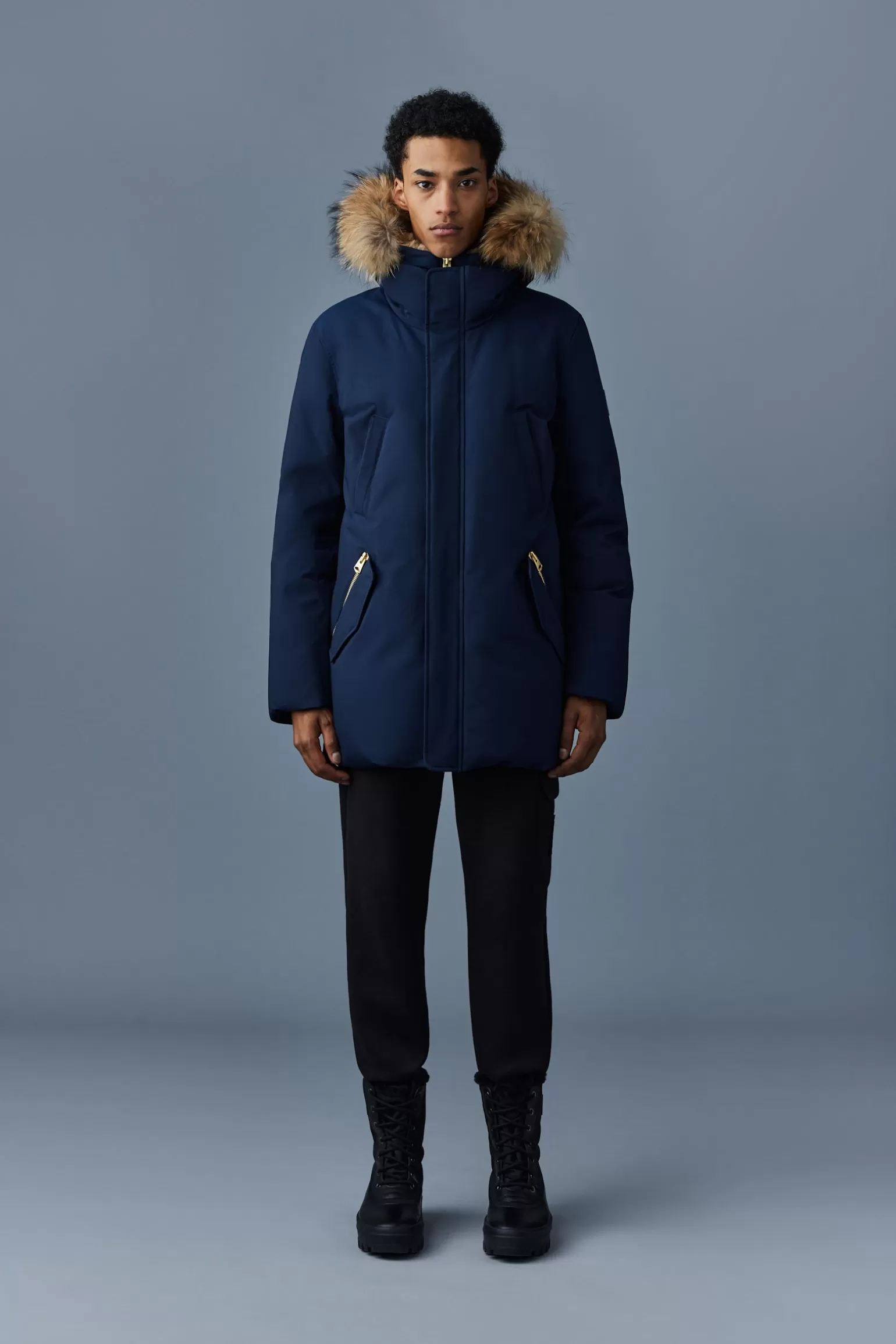 Mackage EDWARD 2-in-1 down parka with hooded bib and natural fur for men Navy Sale