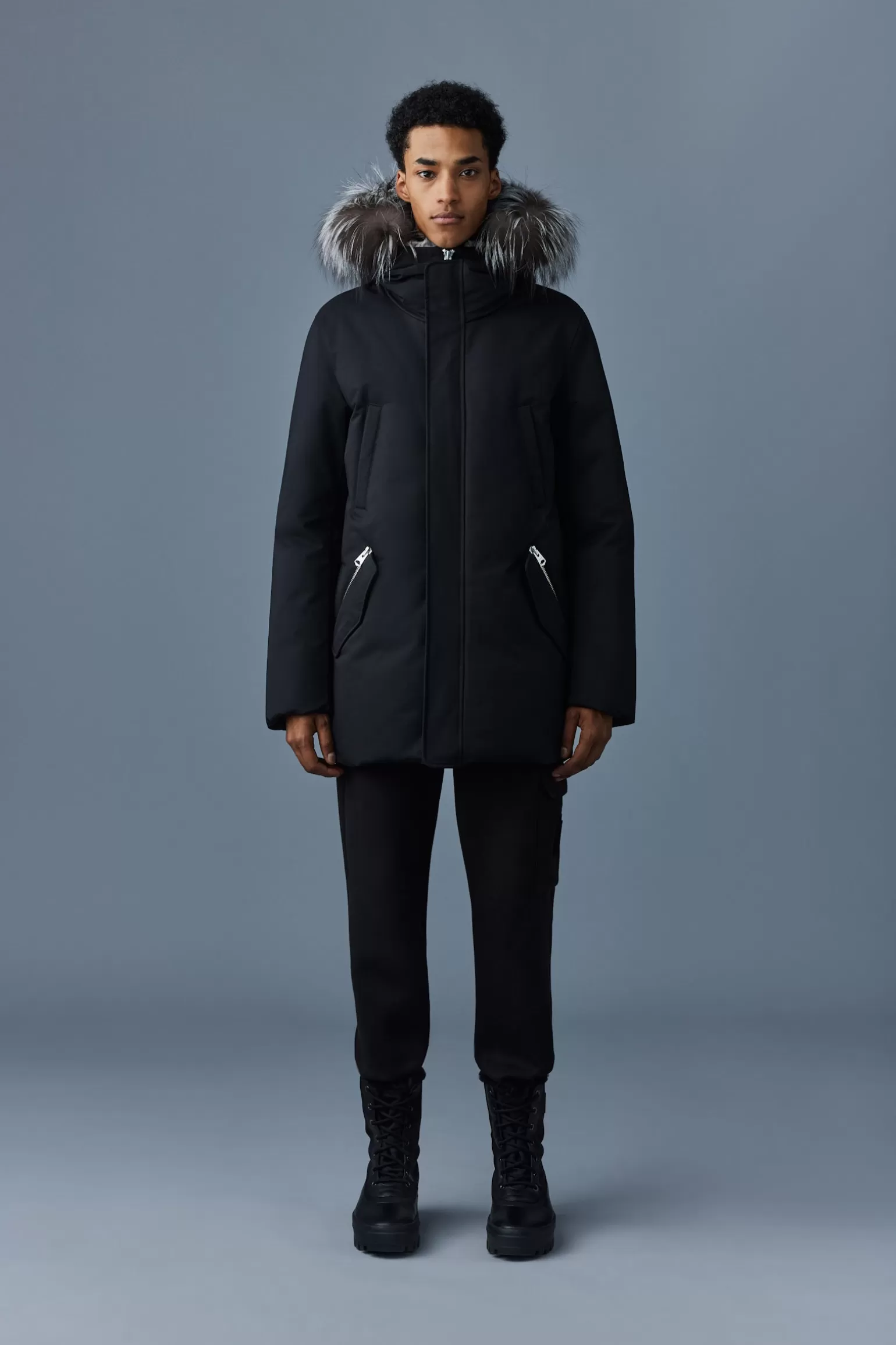 Mackage EDWARD 2-in-1 down parka with hooded bib and silver fox fur Black-Silver Store