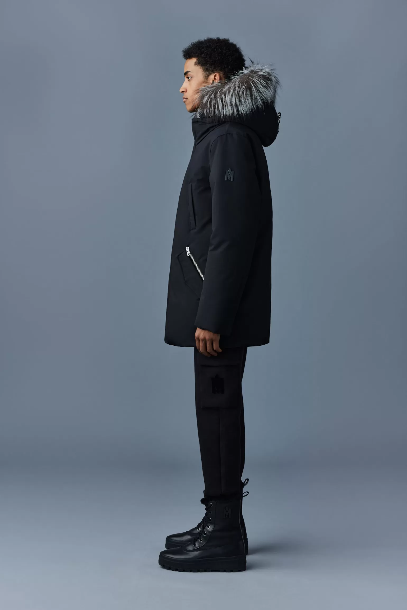 Mackage EDWARD 2-in-1 down parka with hooded bib and silver fox fur Black-Silver Store