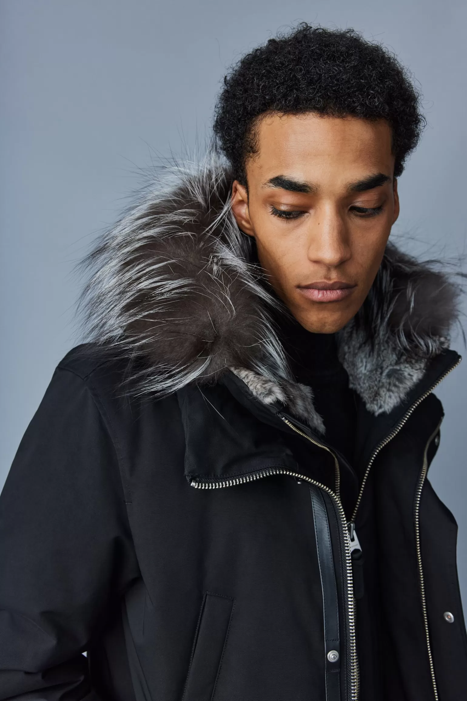 Mackage EDWARD 2-in-1 down parka with hooded bib and silver fox fur Black-Silver Store