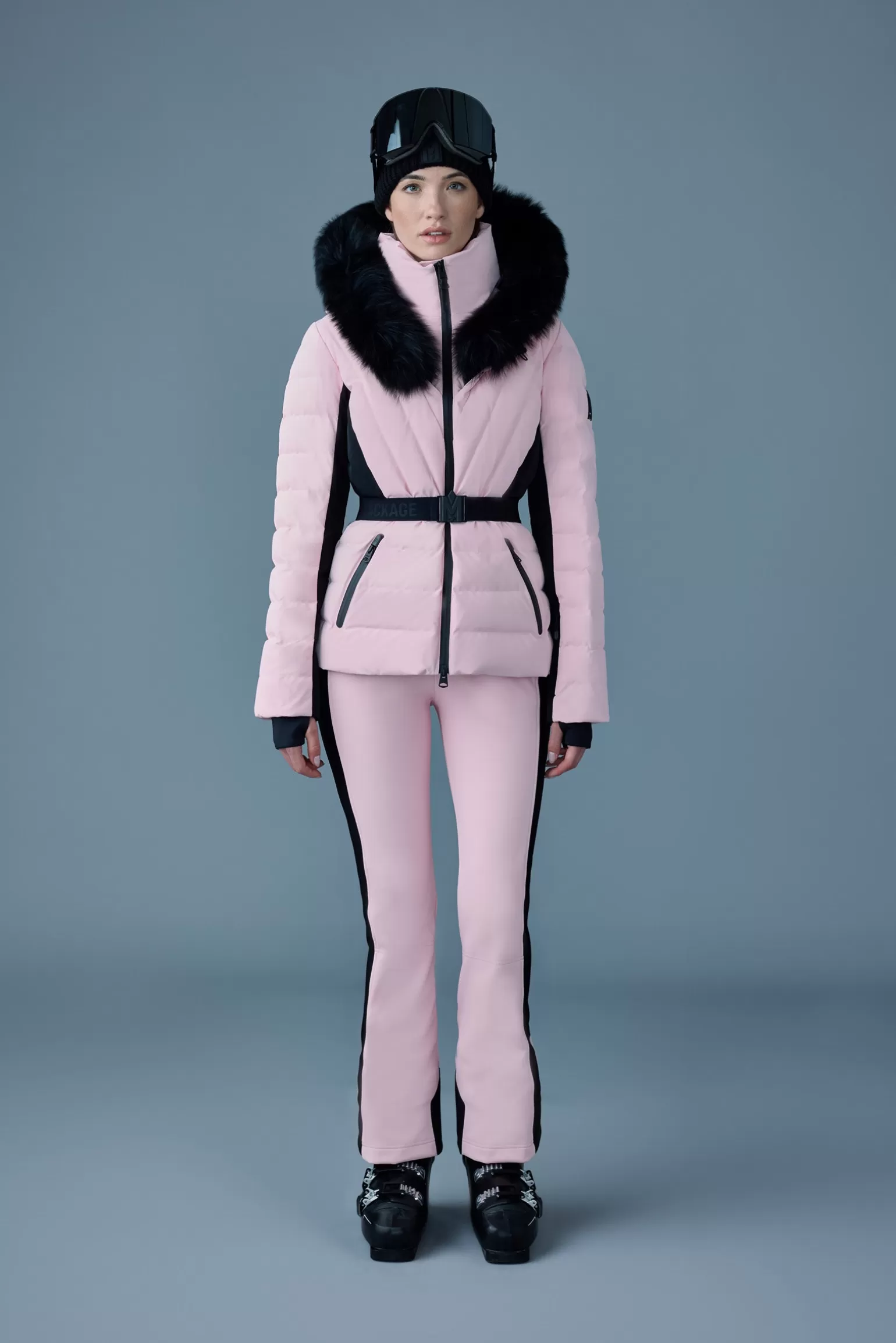 Mackage ELITA Down ski jacket with removable blue fox fur trim Milkshake Outlet