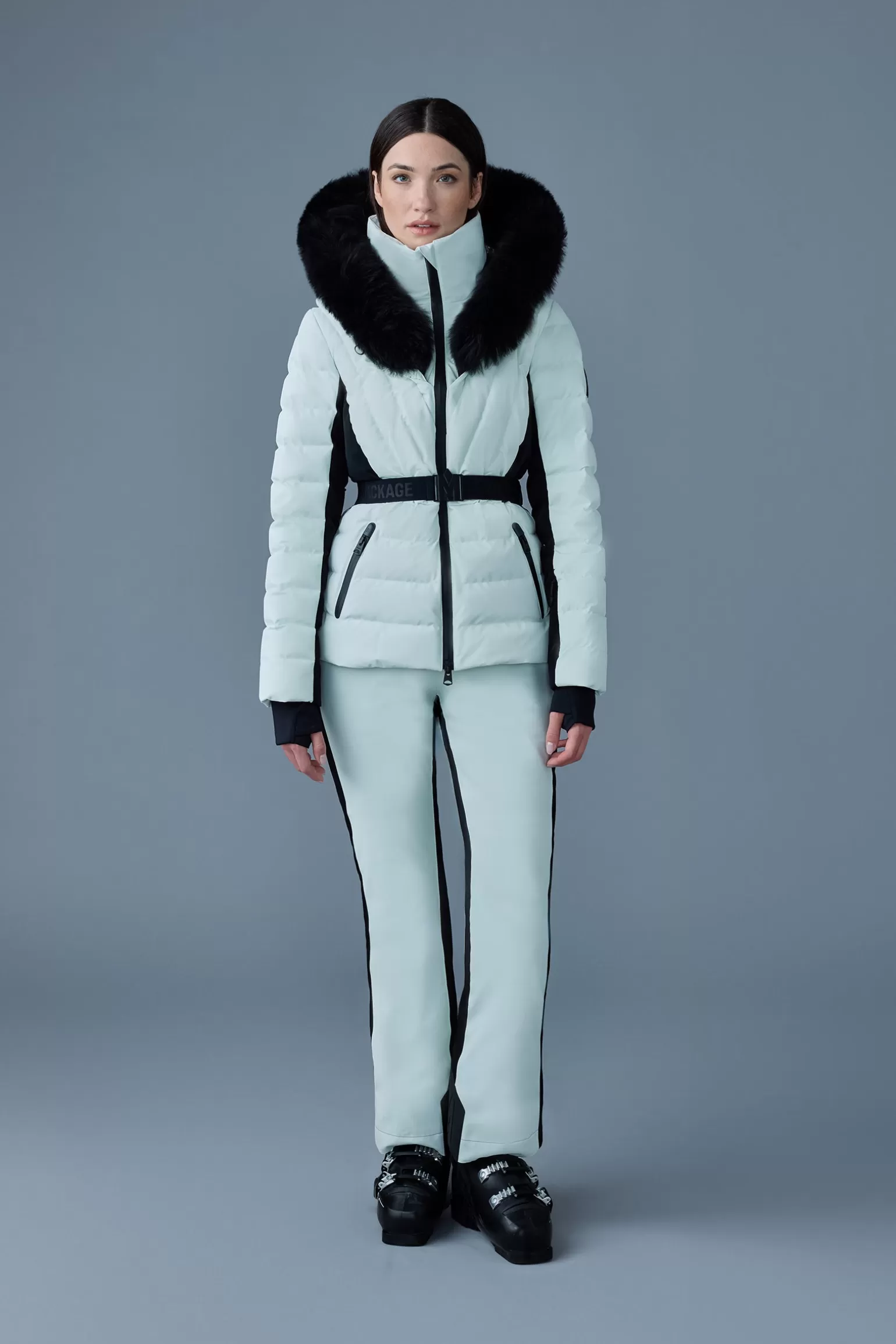 Mackage ELITA Down ski jacket with removable blue fox fur trim Mint Store
