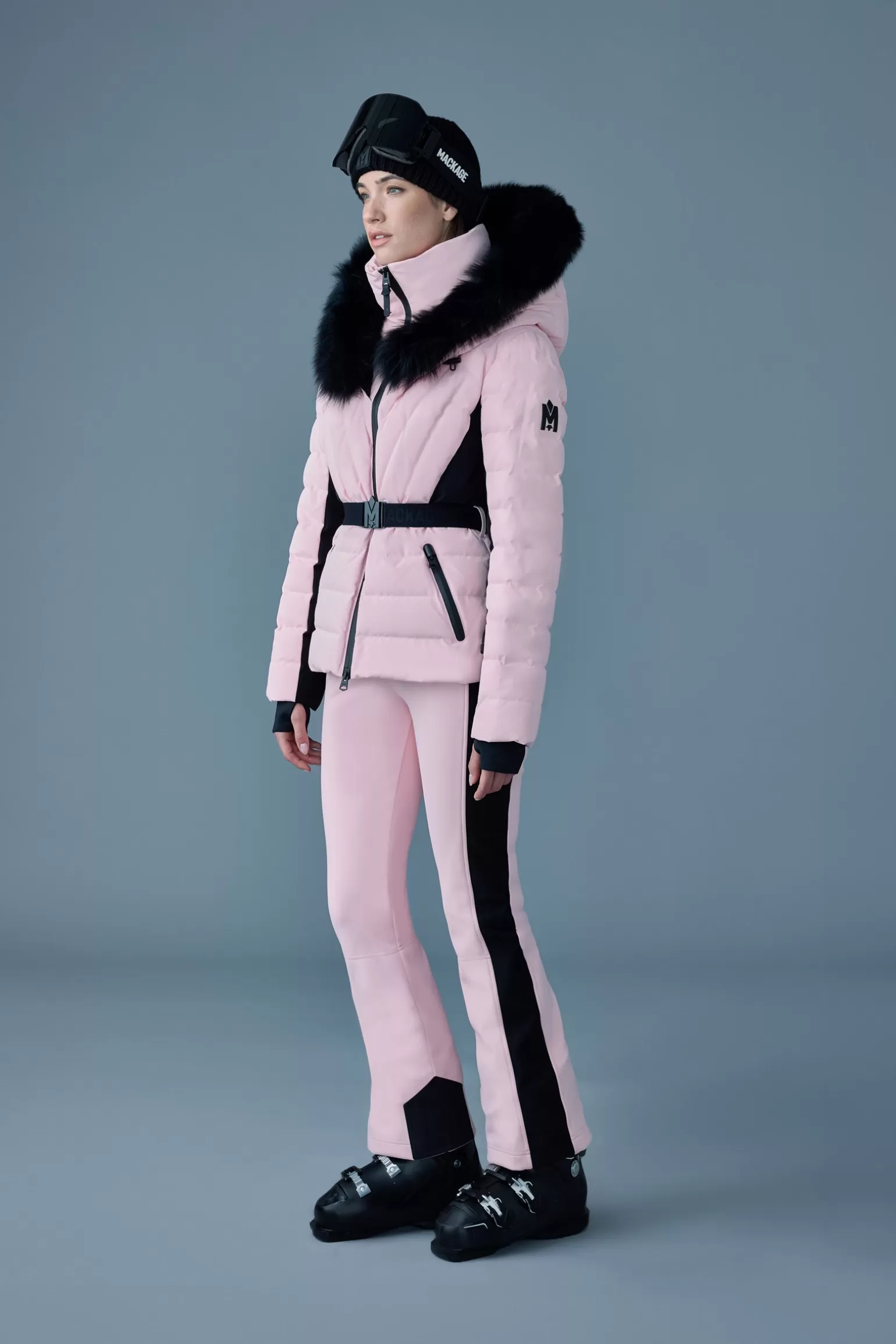 Mackage ELITA Down ski jacket with removable blue fox fur trim Milkshake Outlet