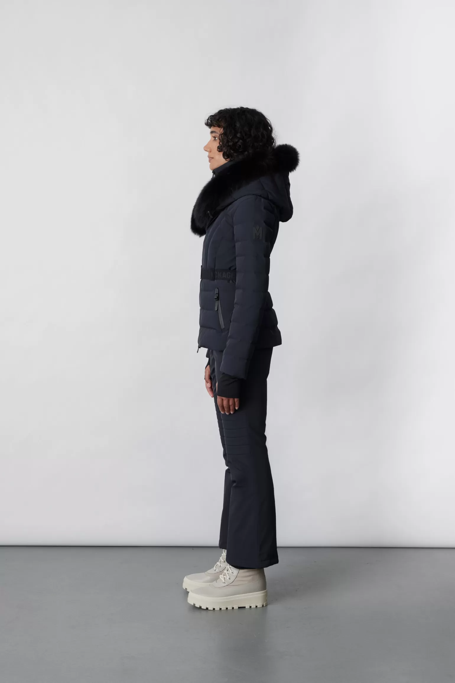 Mackage ELITA Down ski jacket with removable blue fox fur trim Black New
