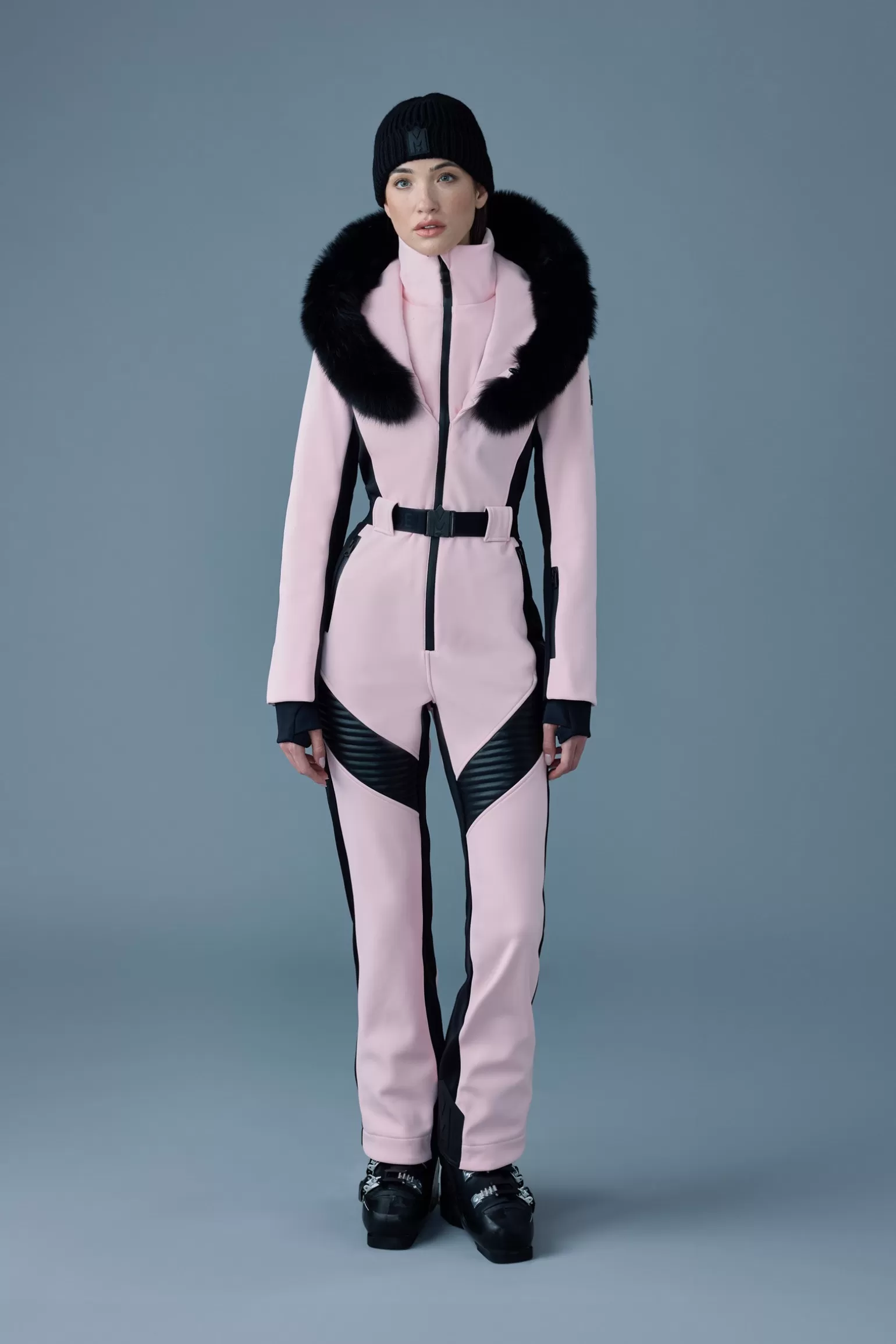 Mackage ELLE-Z Techno fleece ski suit with removable hood and fur trim Milkshake Sale
