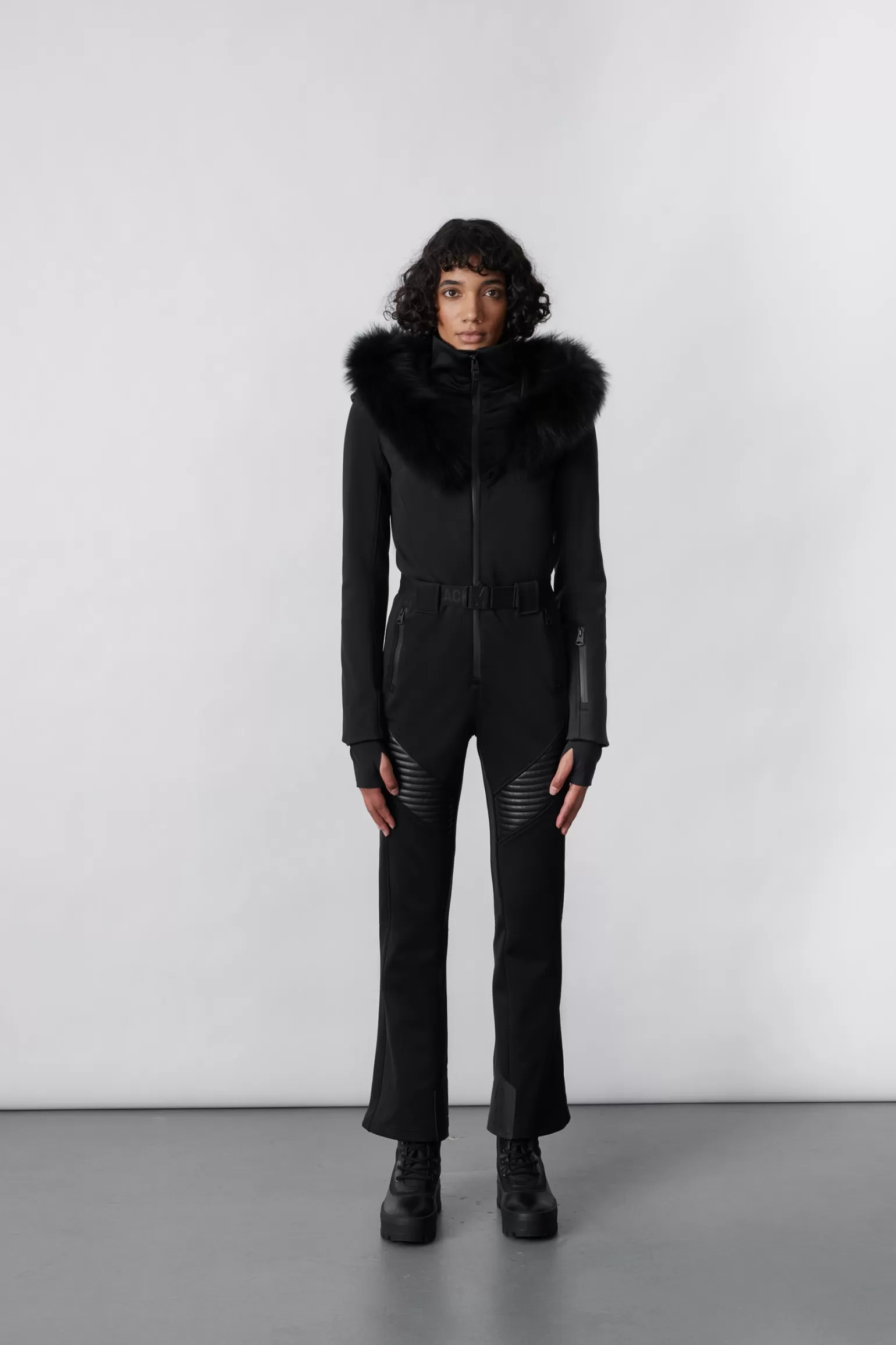 Mackage ELLE-Z Techno fleece ski suit with removable hood and fur trim Black Shop