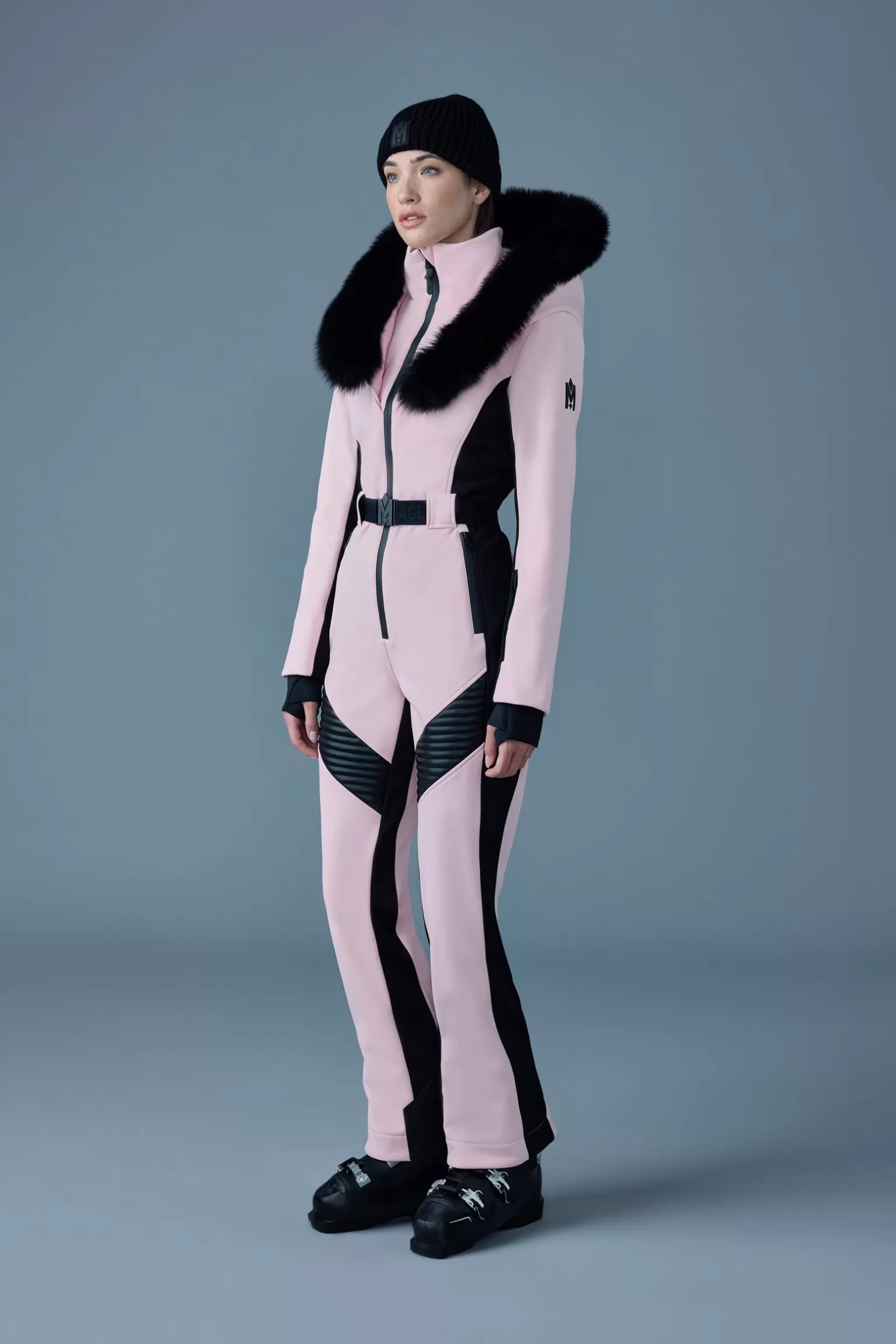 Mackage ELLE-Z Techno fleece ski suit with removable hood and fur trim Milkshake Sale