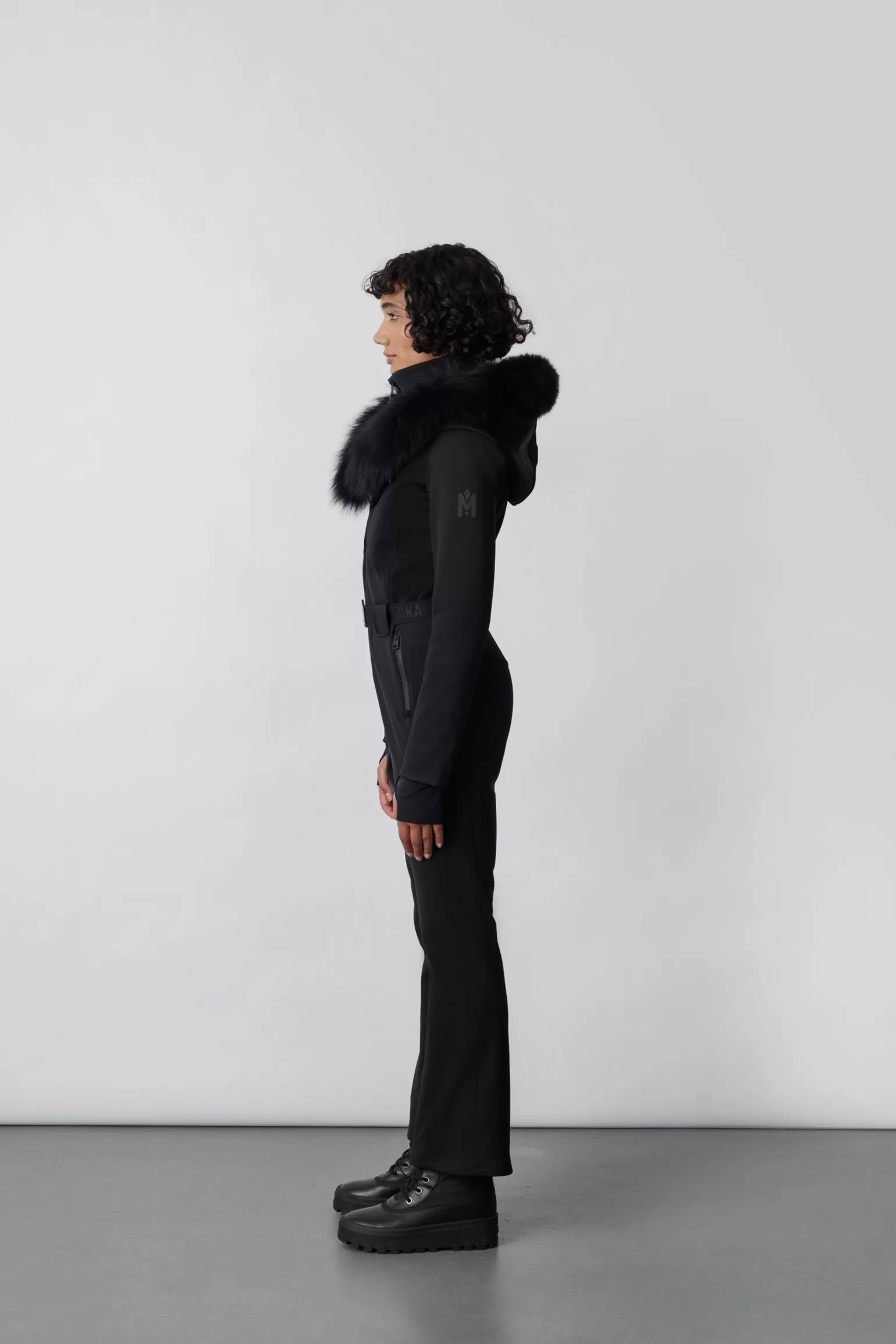 Mackage ELLE-Z Techno fleece ski suit with removable hood and fur trim Black Shop