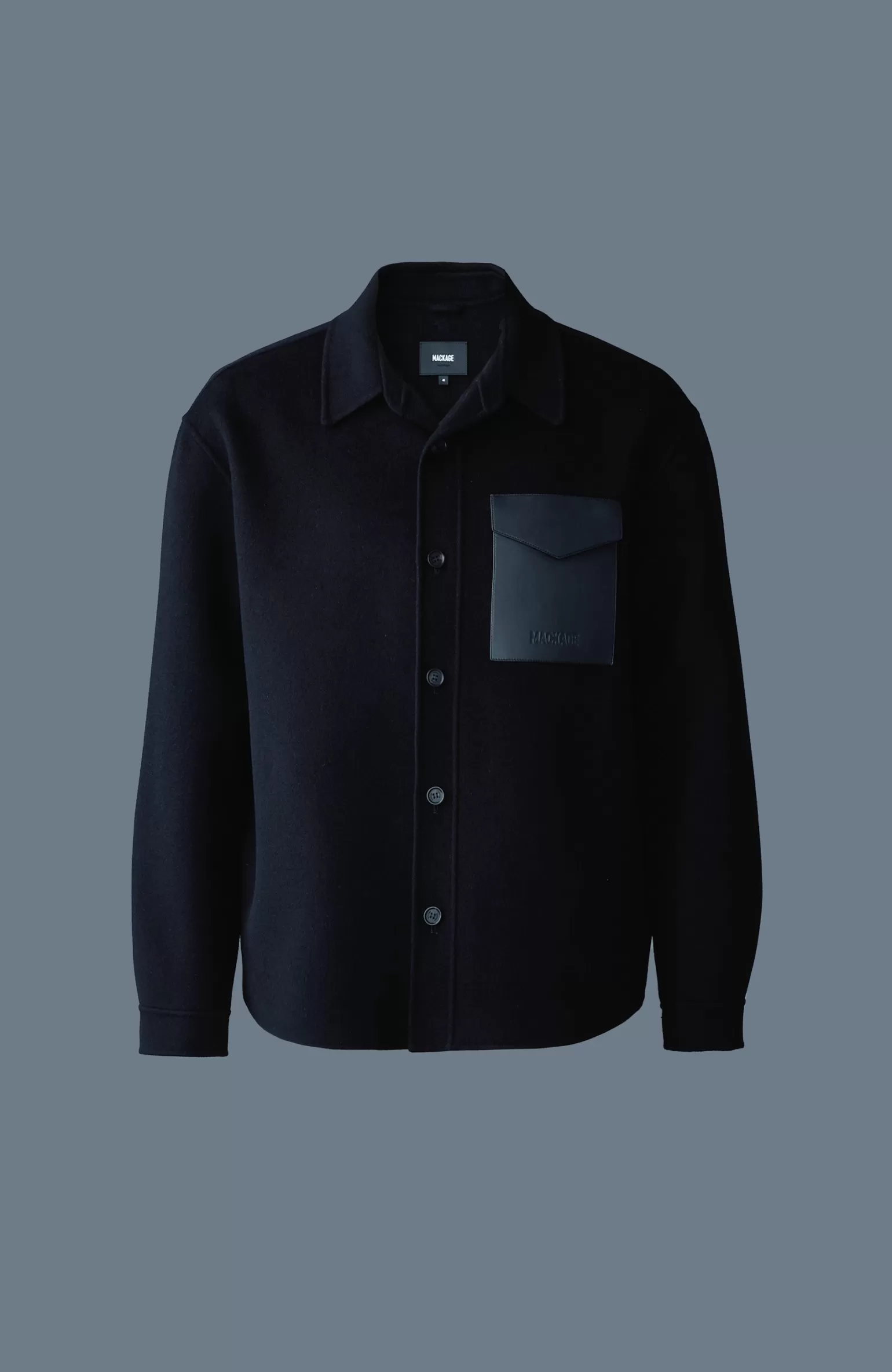 Mackage EMMANUEL Double-face wool overshirt with leather patch pocket Black Best