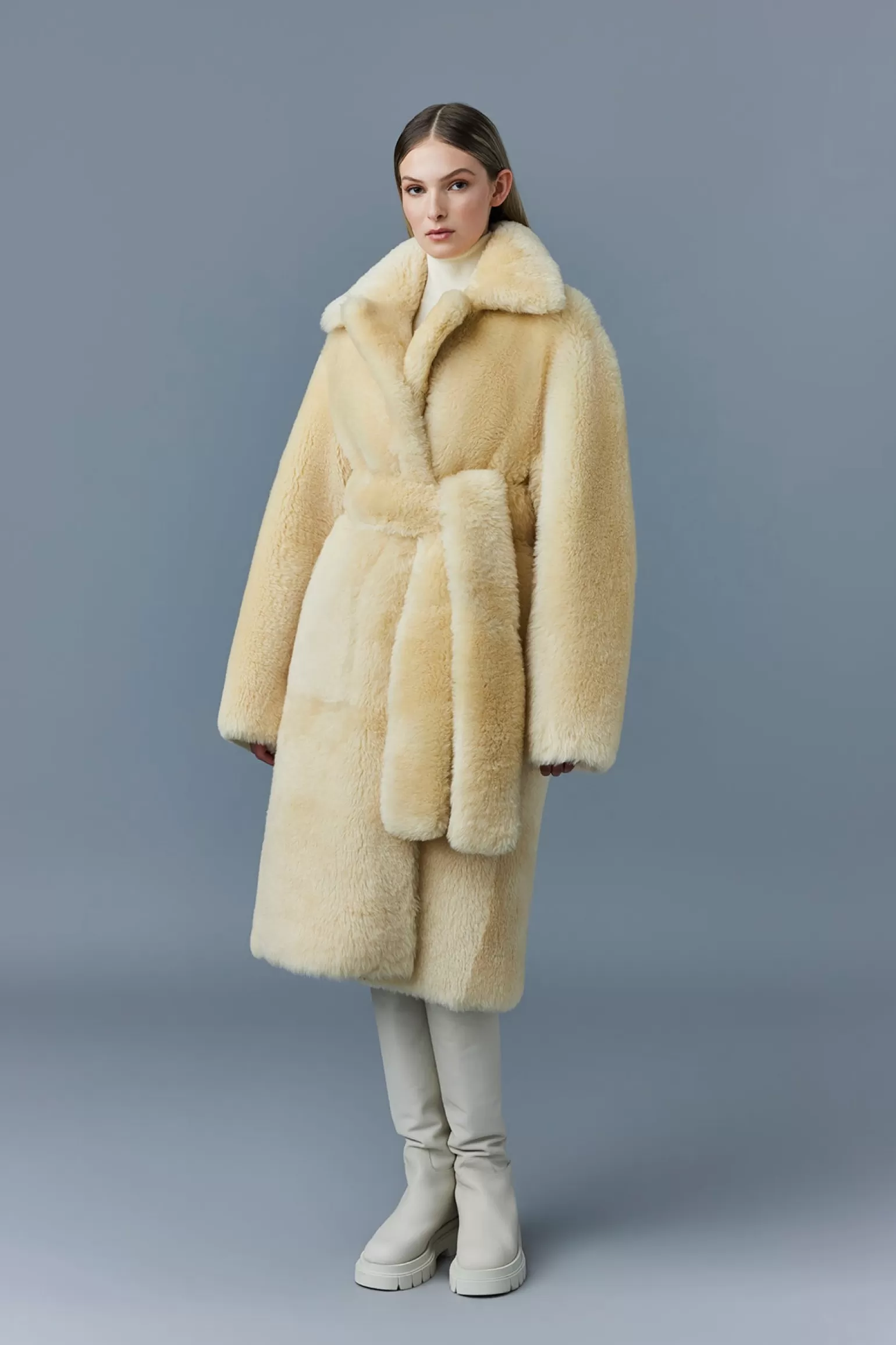 Mackage ETIENNE Shearling coat with belt Ceramic Flash Sale