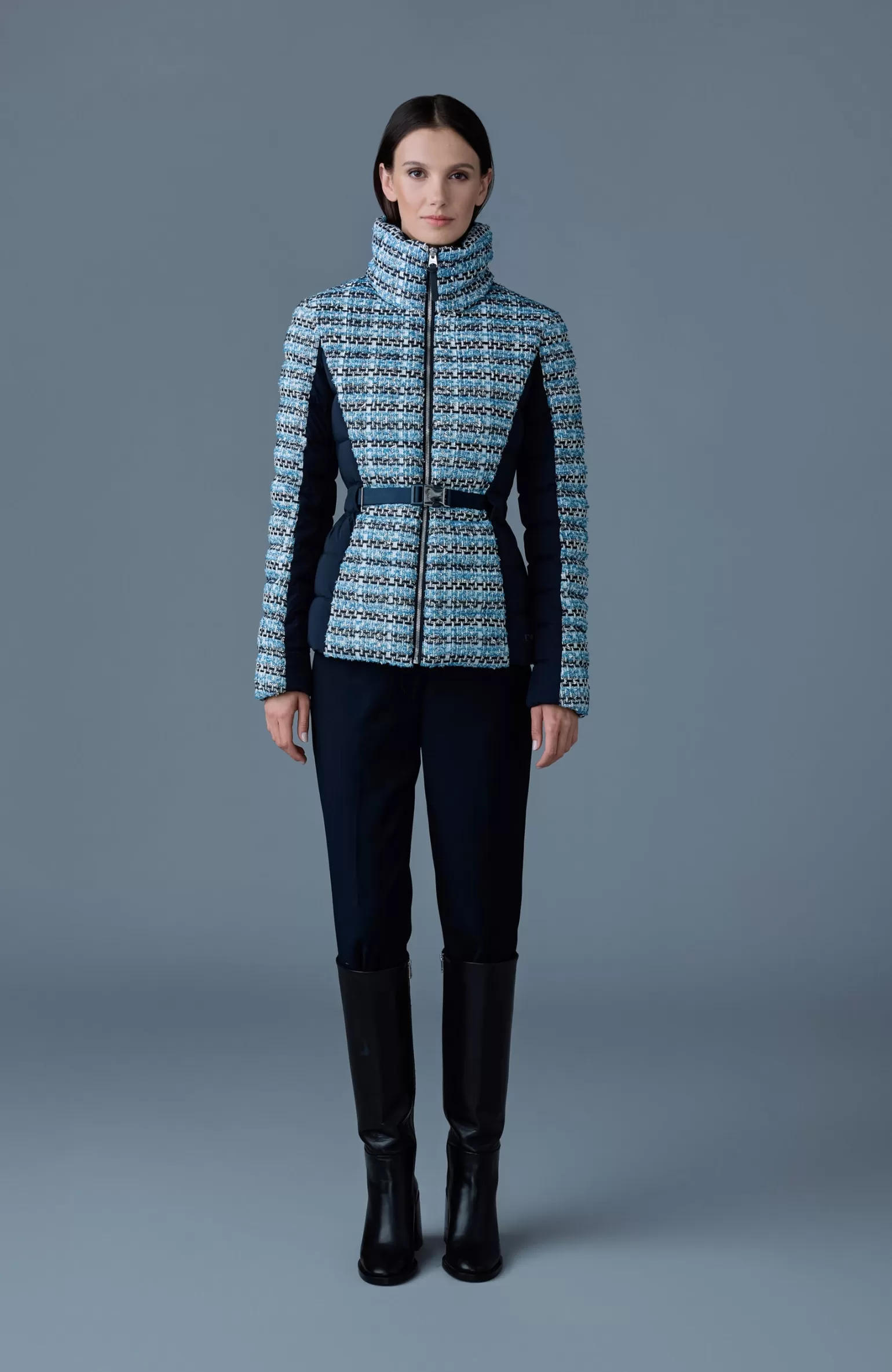 Mackage EVITA-TW Mix Media Light down Tweed jacket SkyBlueMulti Hot