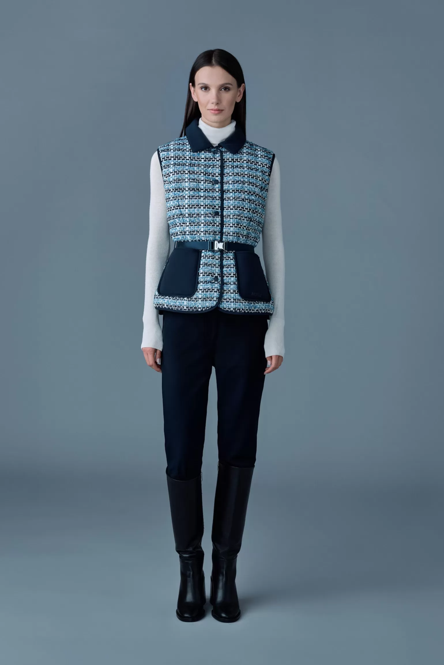 Mackage FRANCINE-TW Mix Media Light down Tweed vest SkyBlueMulti Best