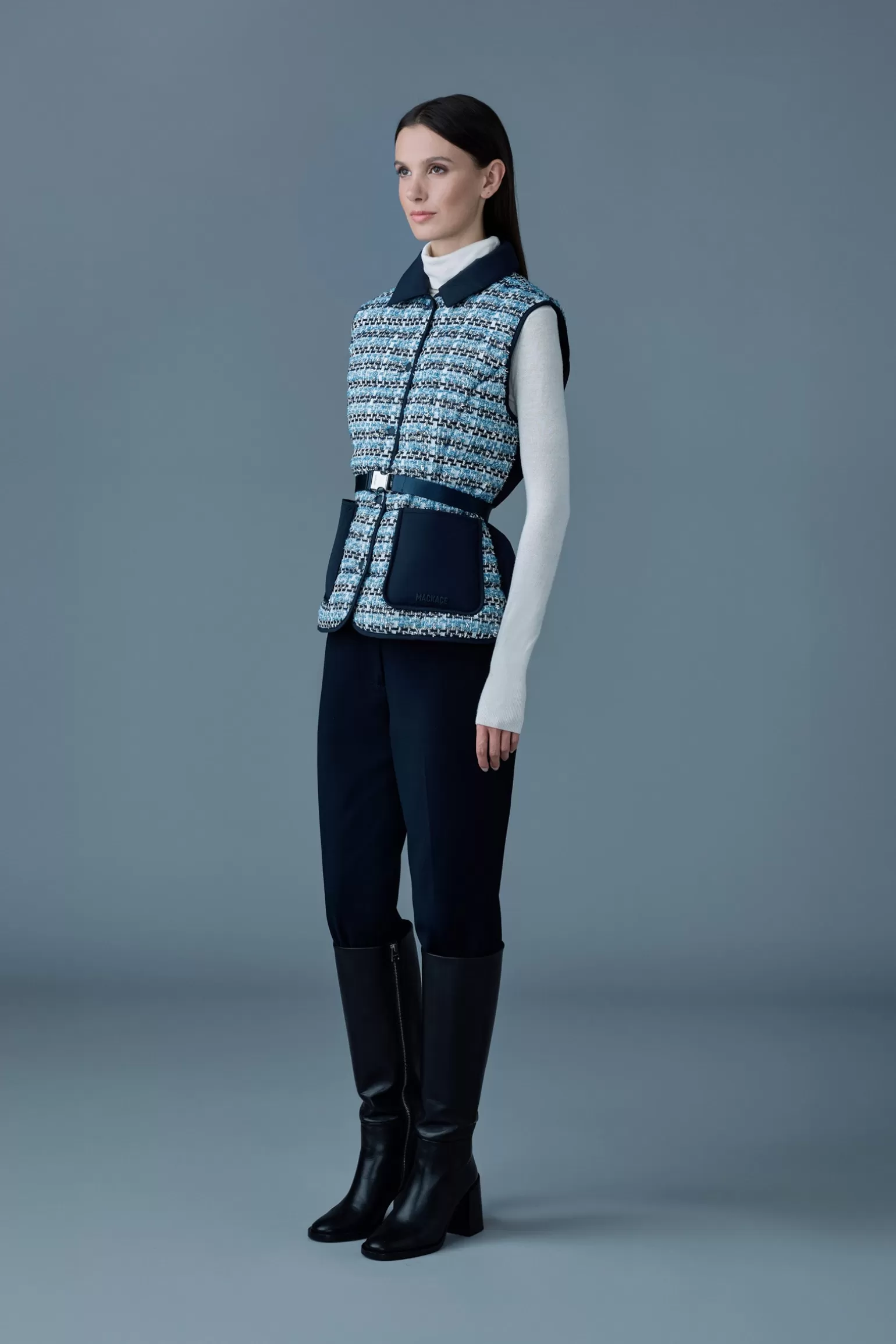 Mackage FRANCINE-TW Mix Media Light down Tweed vest SkyBlueMulti Best