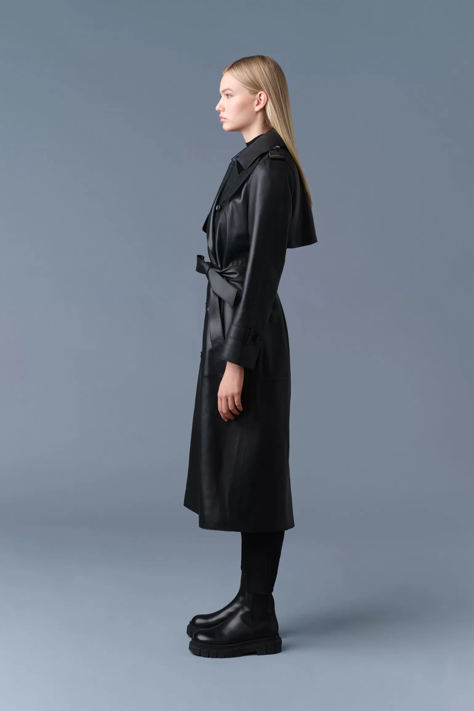 Mackage GAEL-V Maxi Leather Trench Coat Black Outlet