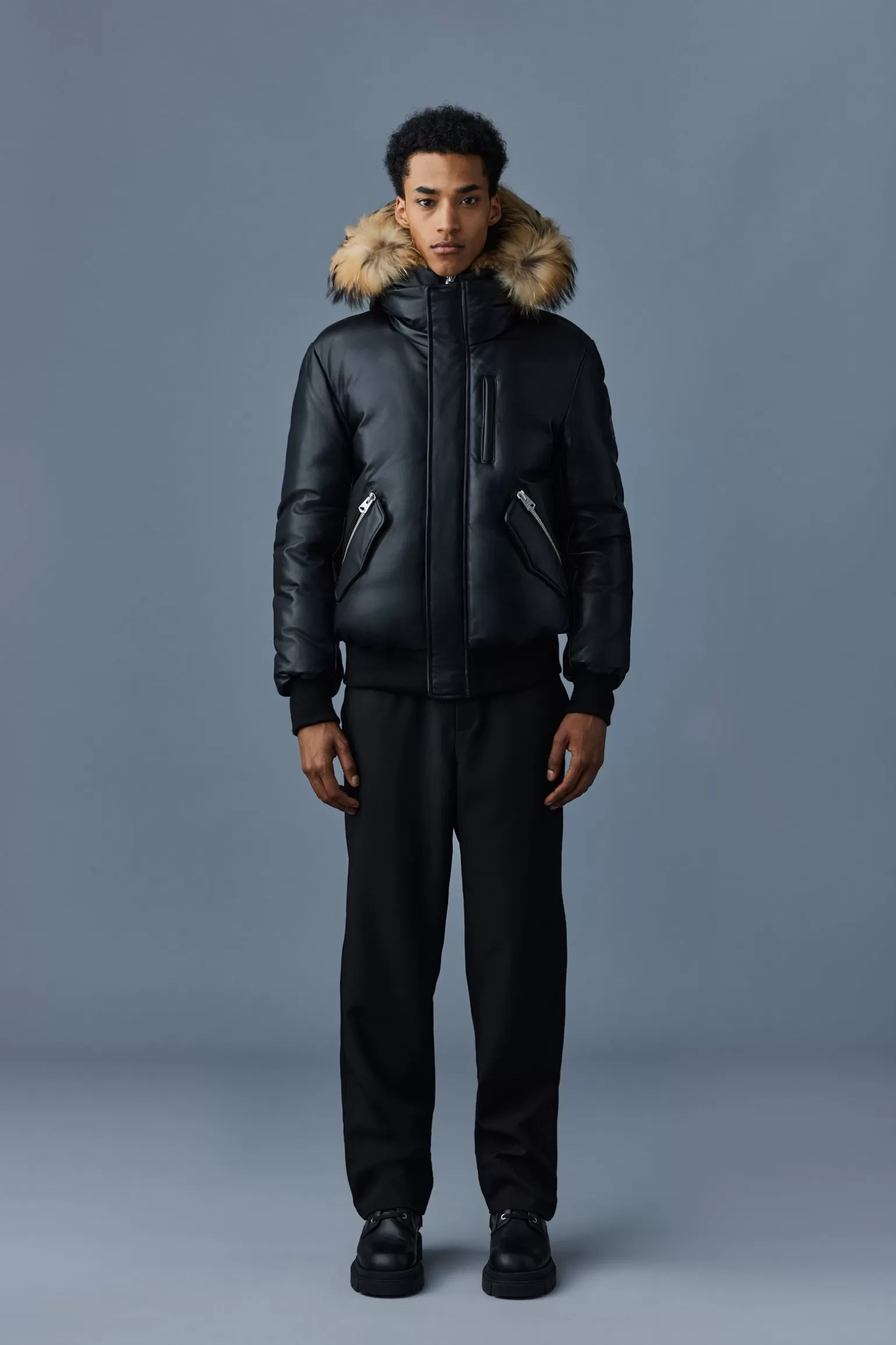 Mackage GLEN 2-in-1 (r) Leather bomber jacket with hooded bib & natural fur Black Discount