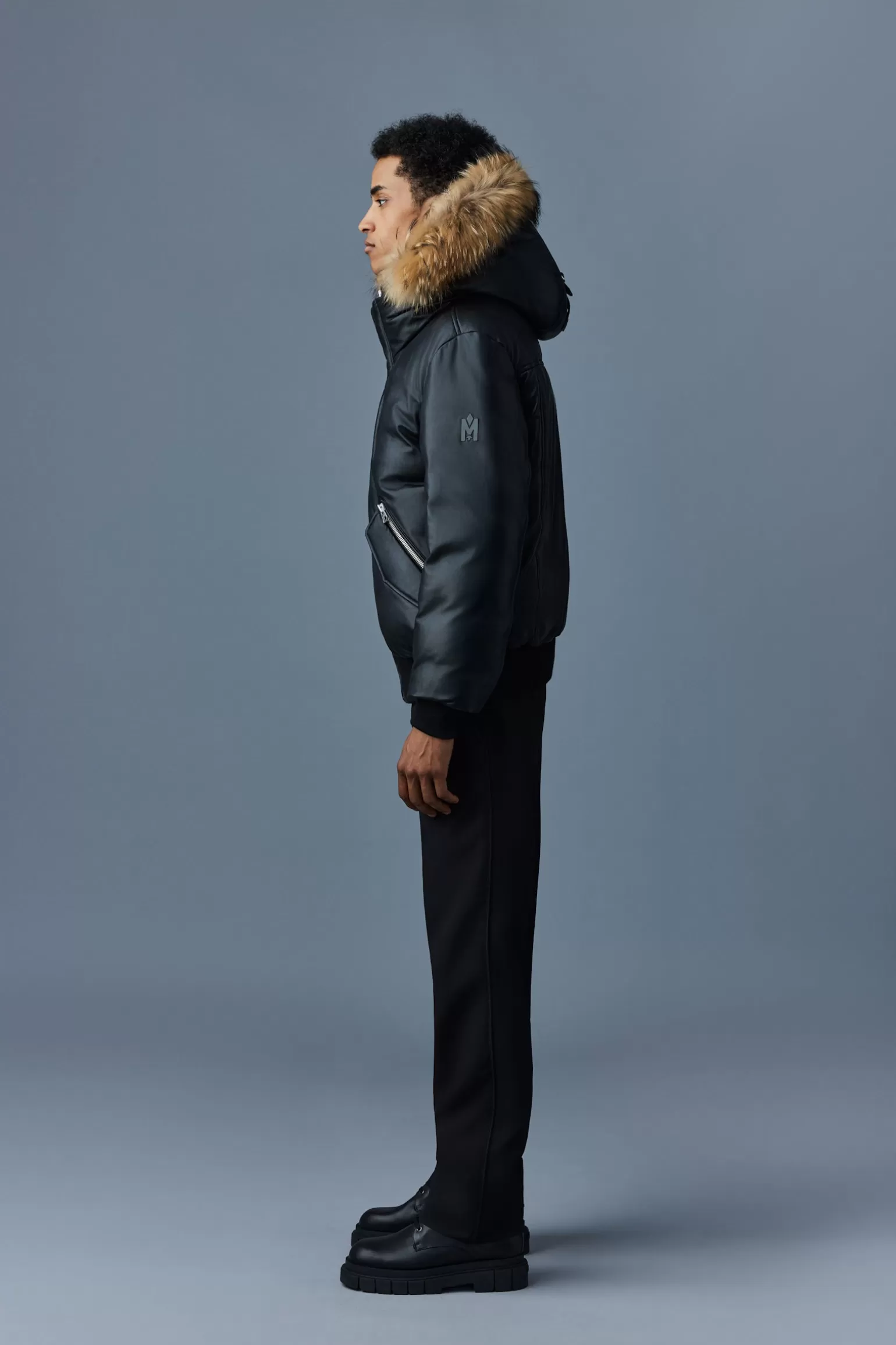 Mackage GLEN 2-in-1 (r) Leather bomber jacket with hooded bib & natural fur Black Discount
